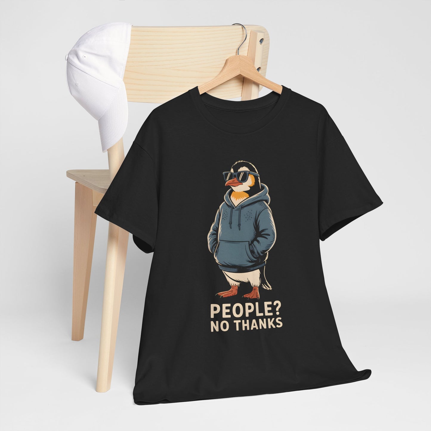 Funny Penguin T-Shirt – “People? No Thanks” Introvert Anti-Social Humor Tee Gift - 14847