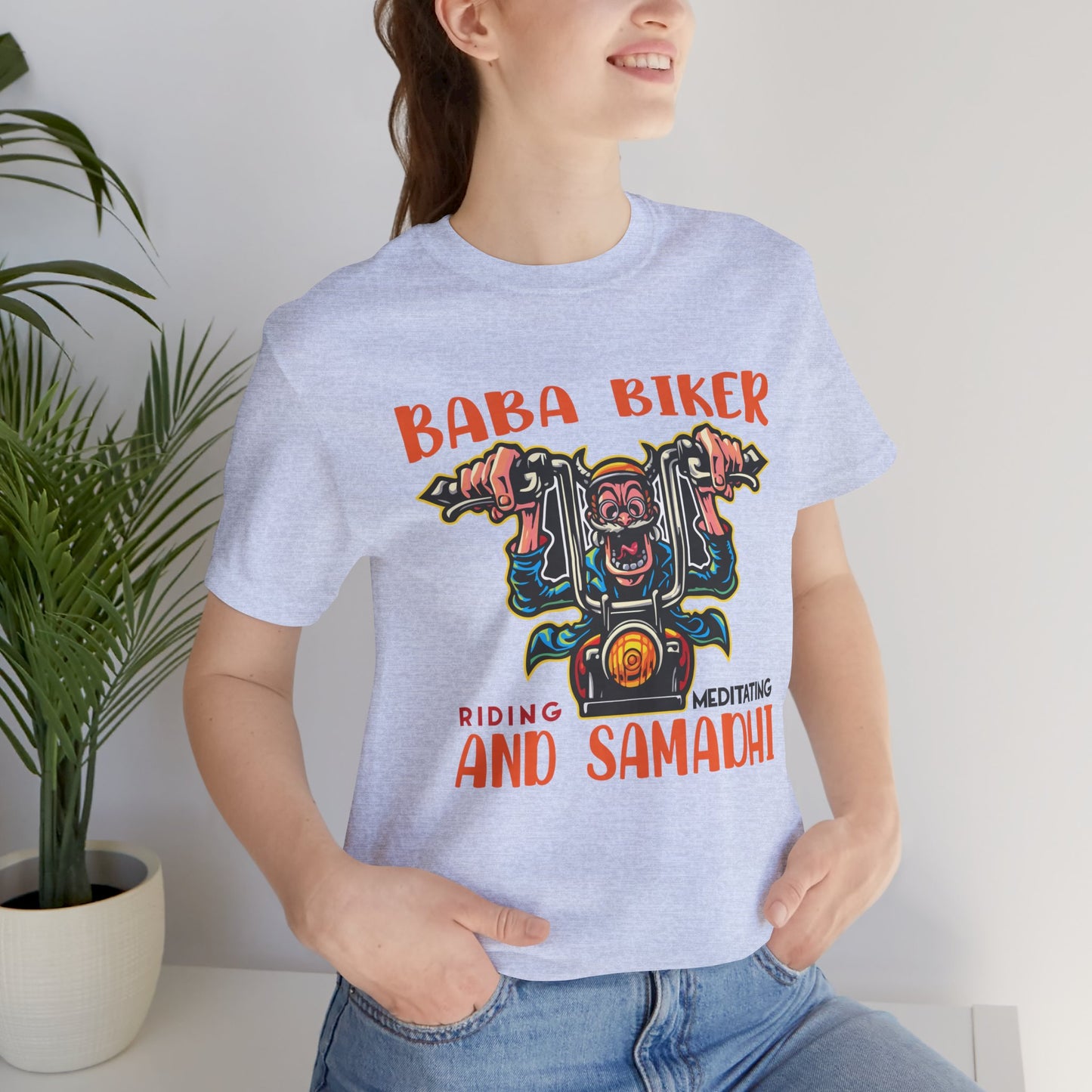 Baba Biker, Riding, Meditating and Samadhi - Unisex Jersey Short Sleeve Tee - 13590