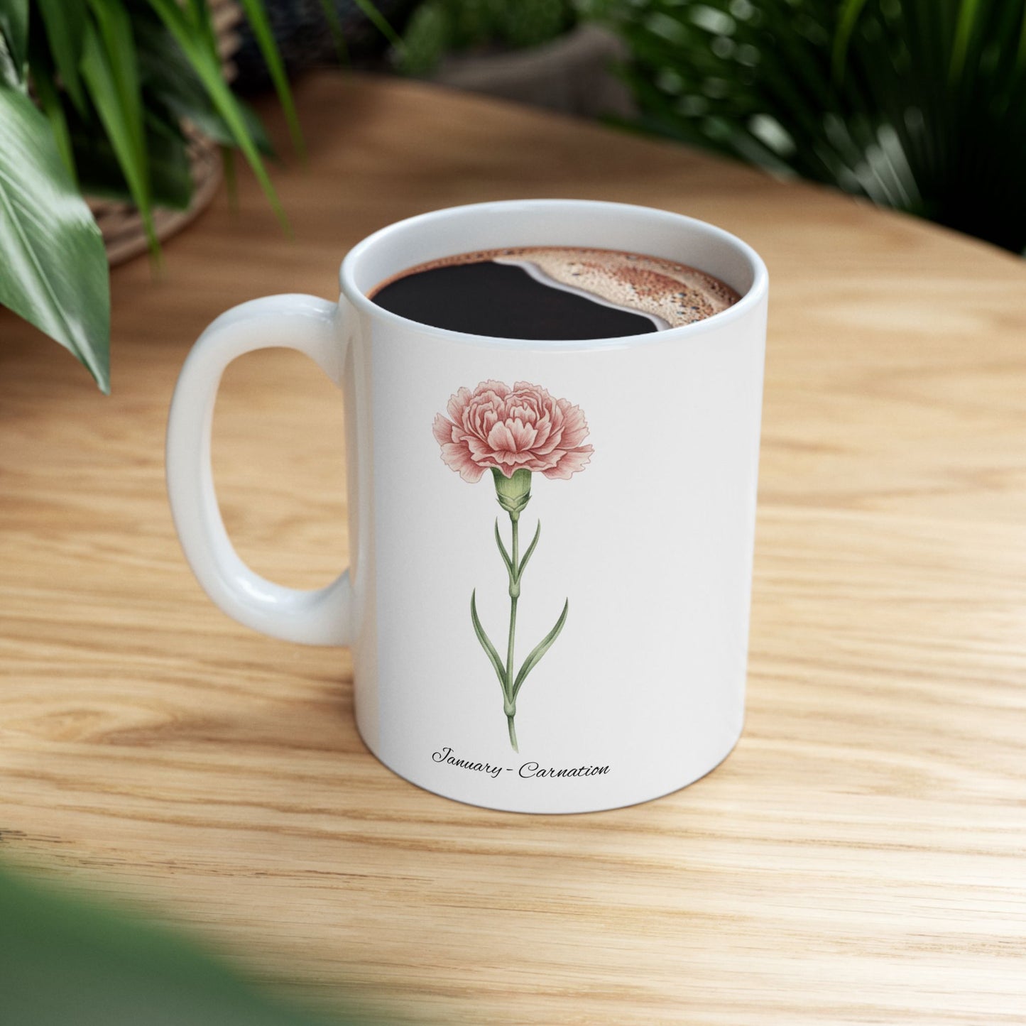 January Carnation Birth Flower Mug – Customizable (11oz & 15oz) - 14669