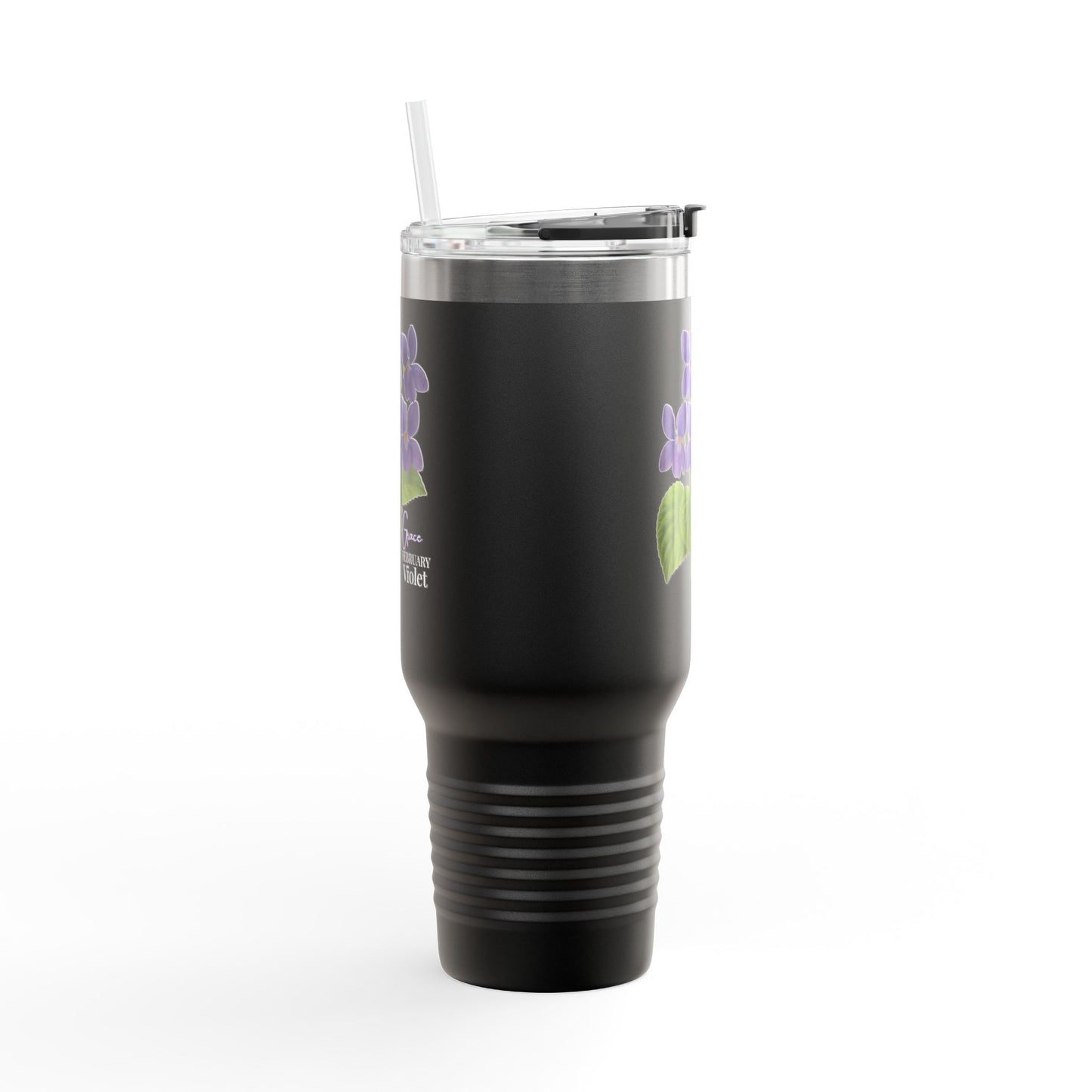 Violet Floral Tumbler – February Birth Flower Gift | 40oz Insulated Travel Mug, Customizable — 14688