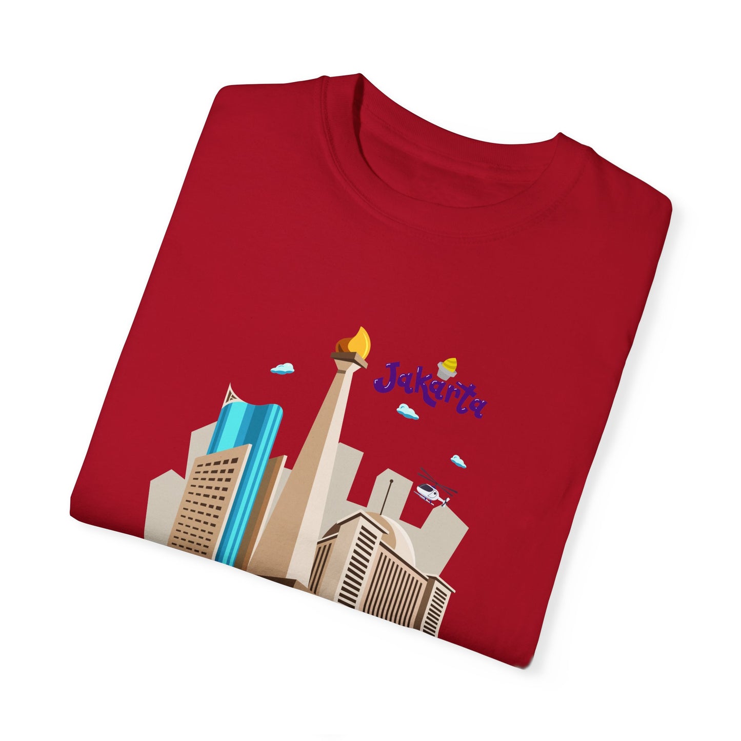 Jakarta Cityscape Unisex Garment-Dyed T-Shirt - Casual Travel Tee - 12129