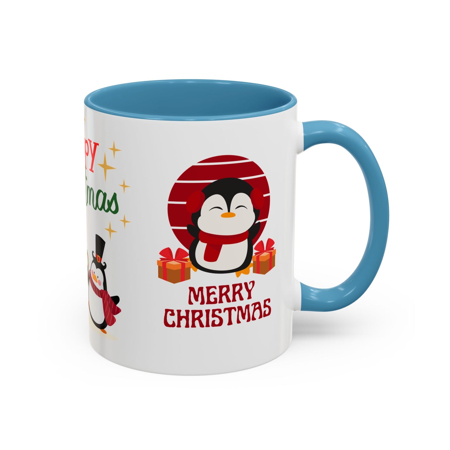 Penguins, Merry Christmas - Accent Coffee Mug (11, 15oz)