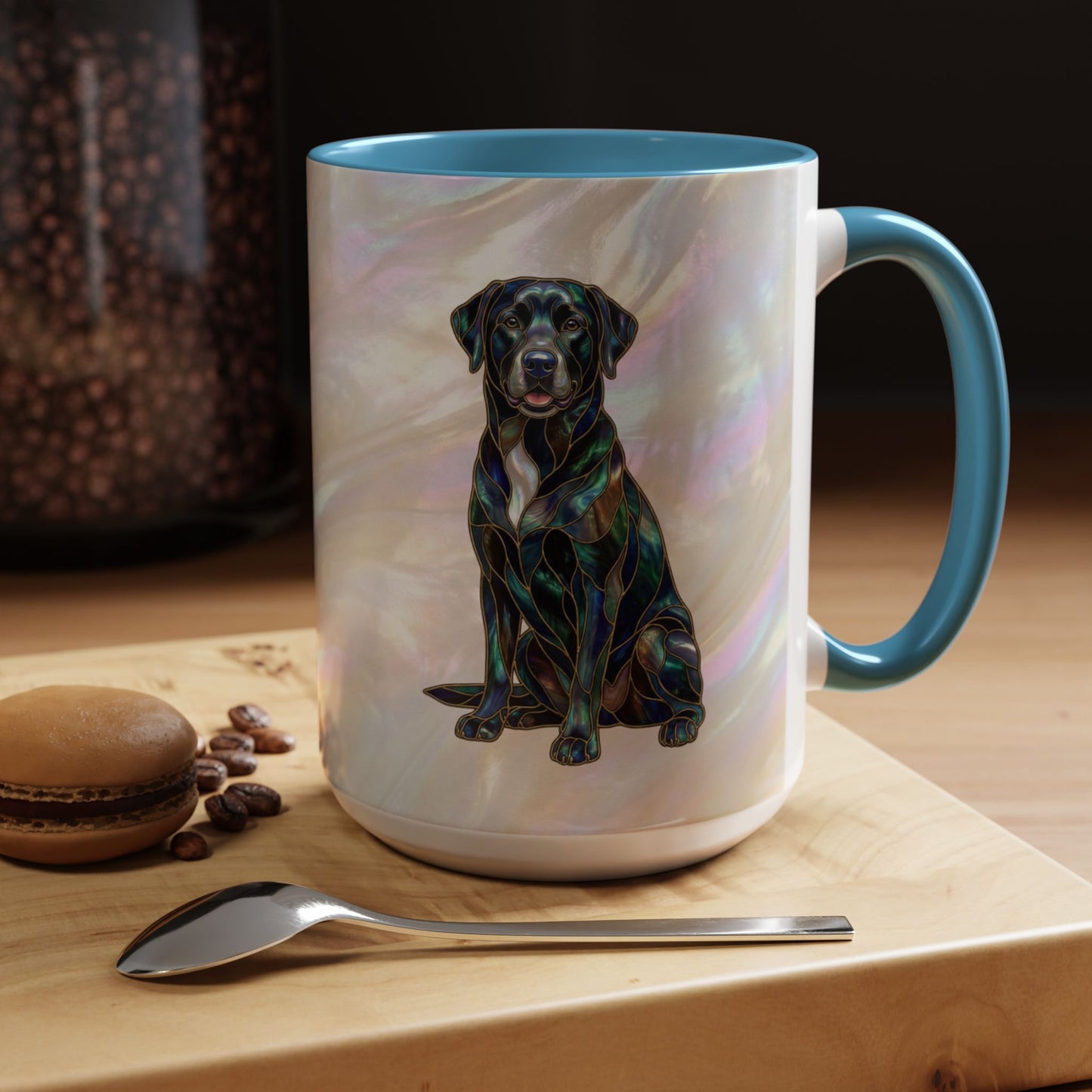 Black Labrador Accent Coffee Mug -Stained Glass Style (11/15oz) 14618