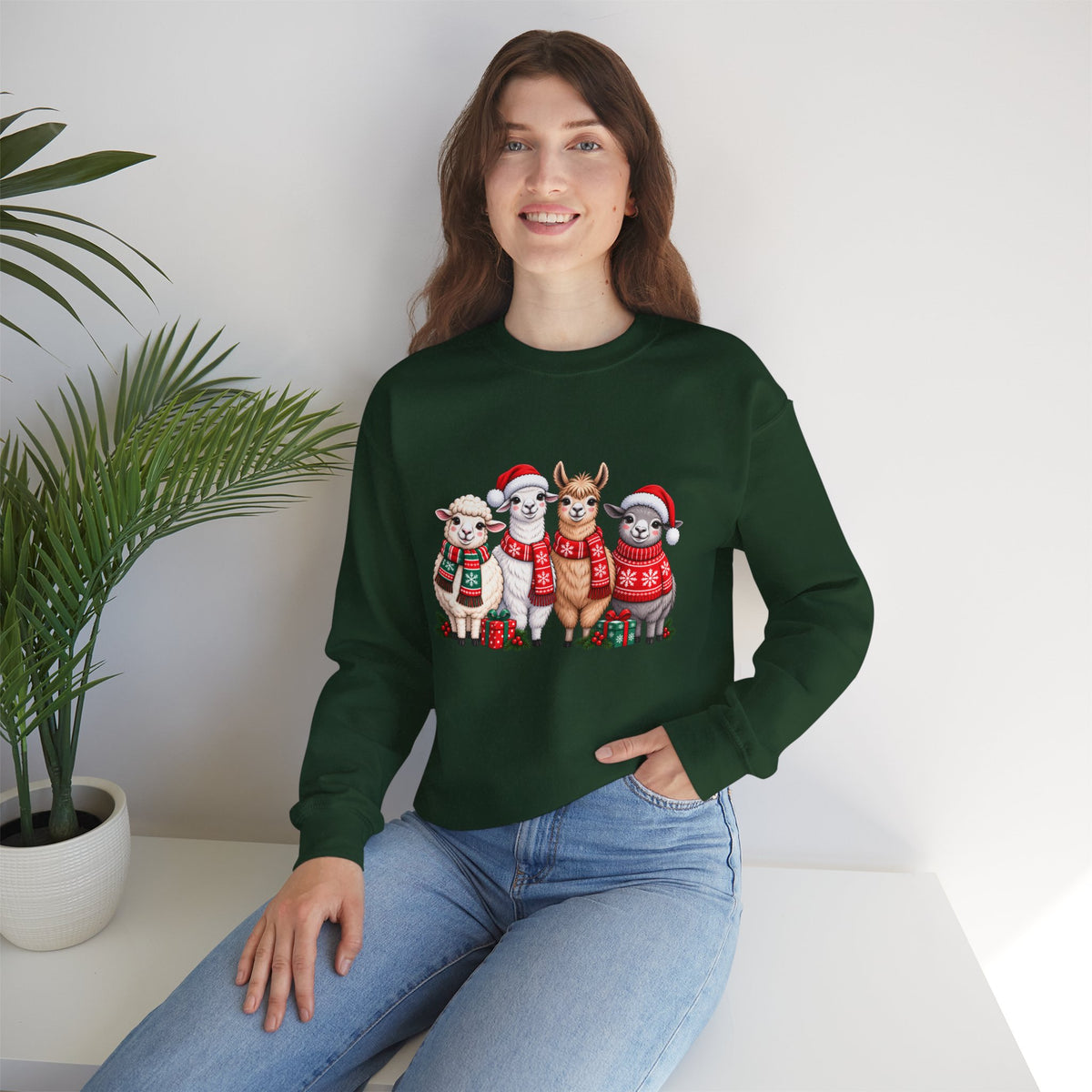 Festive Christmas Animal Friends Sweatshirt, Cute Sheep & Alpaca Holiday Crewneck - 14553