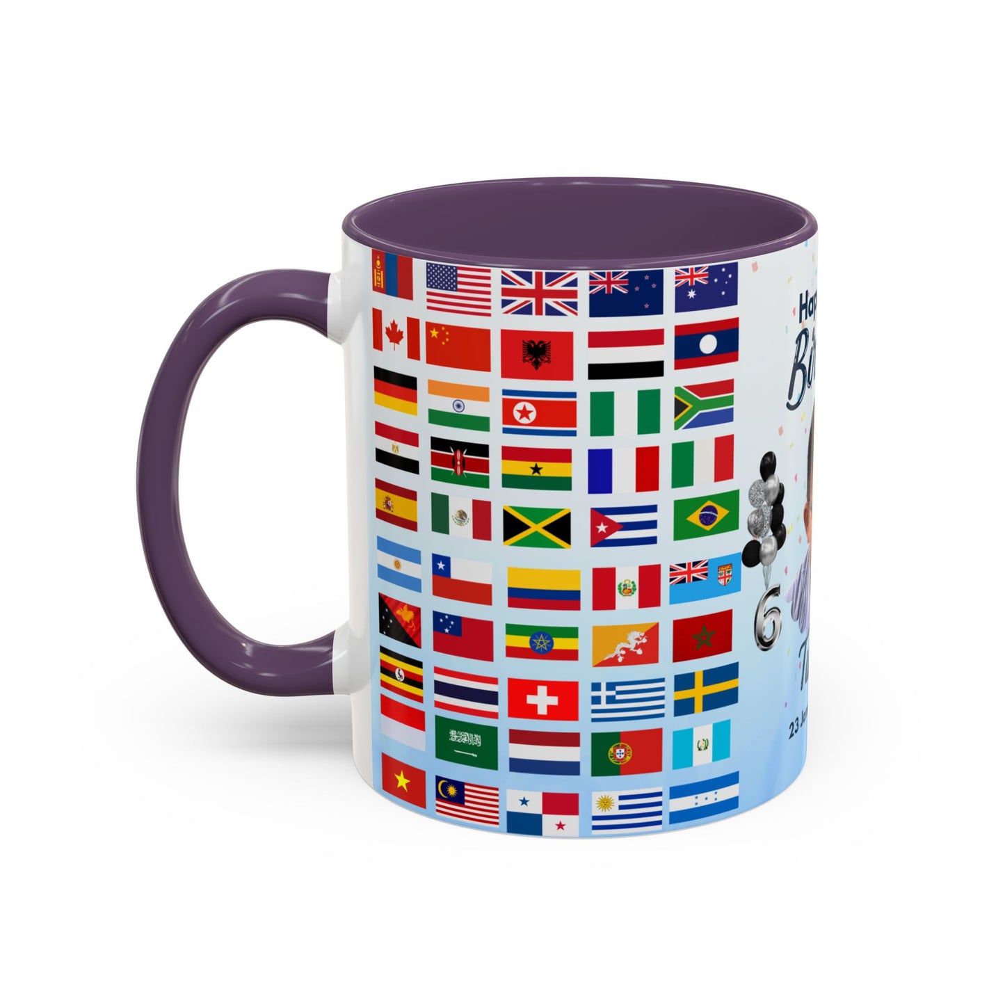Kids, Happy Birthday, World Flag Fan, Details Customizable - Accent Coffee Mug (11, 15oz) - 11232