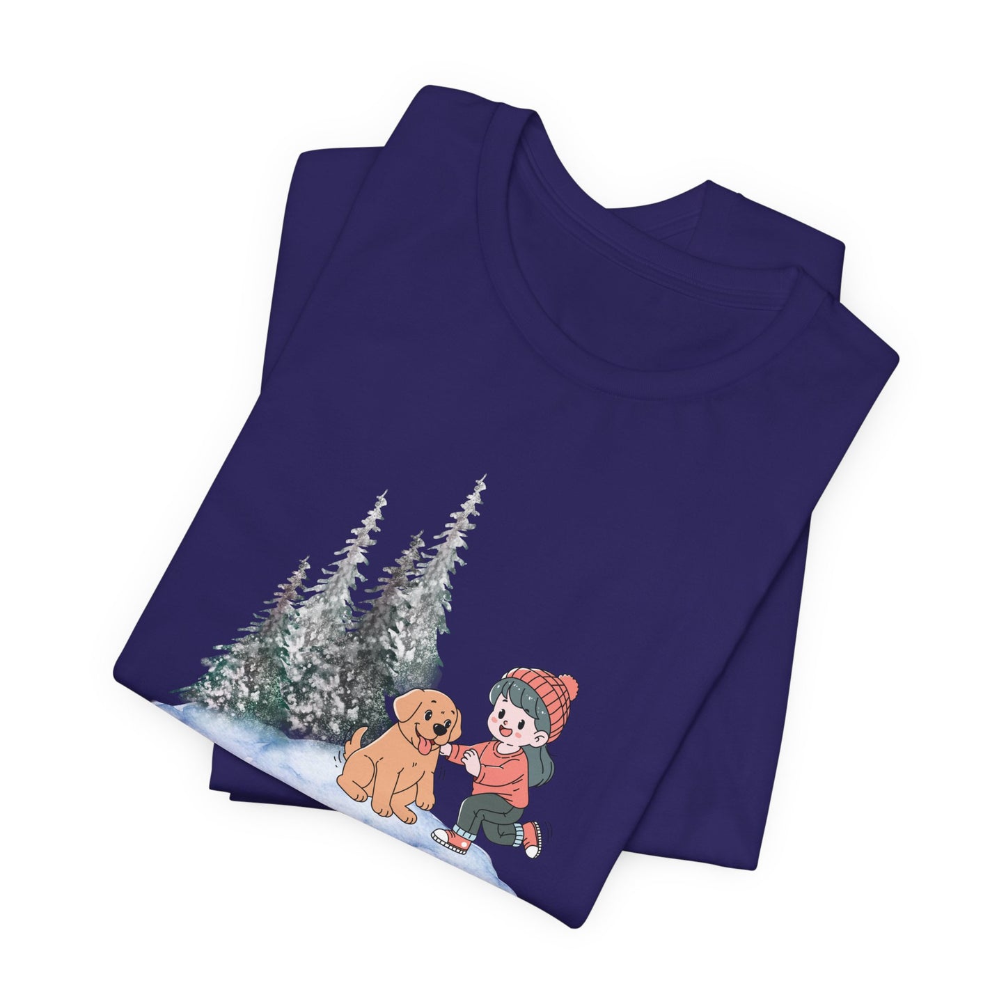 Winter Trees, Girl & Puppy - Unisex Jersey Short Sleeve Tee - 10279