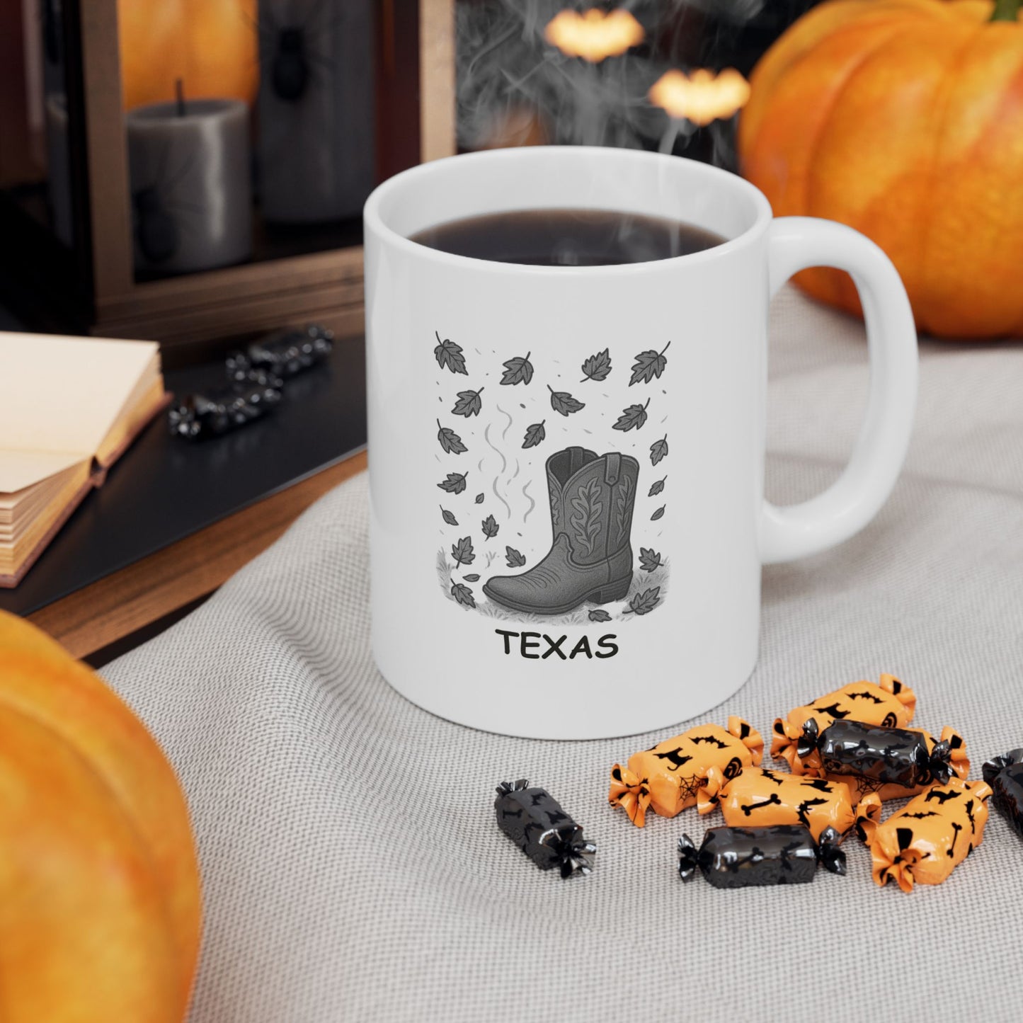 "Texas: Where ‘fall’ means the temperature drops to a comfortable 85°F, and we break out the boots." Ceramic Mug - 11oz & 15oz - 12759
