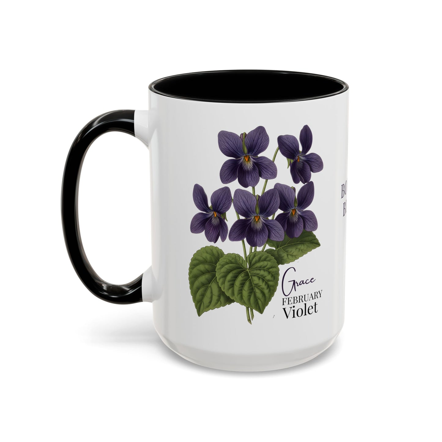 February Birth Flower Violet Mug – Personalized Name Coffee Cup - 14687