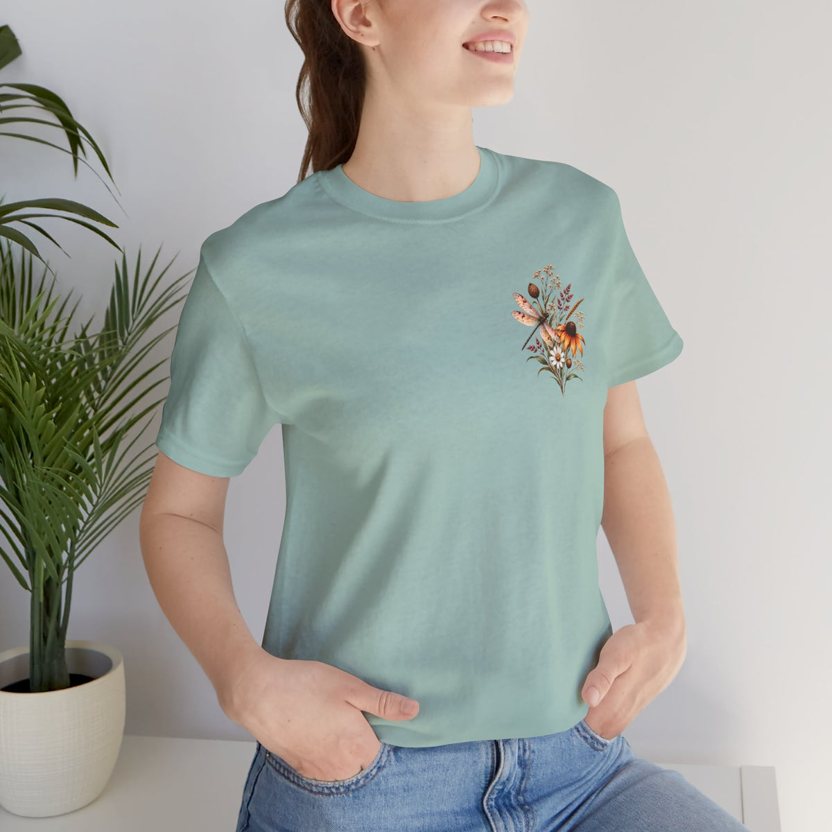 Vintage Wildflower & Dragonfly T-Shirt, Botanical Front & Back Tee - 14549