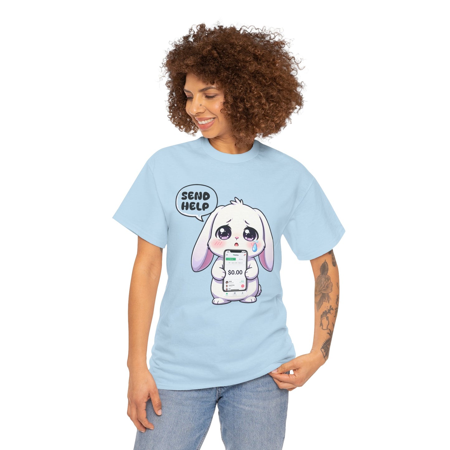 Funny Bunny T-Shirt – “Send Help” Kawaii Broke Money Humor Tee Gift - 14854