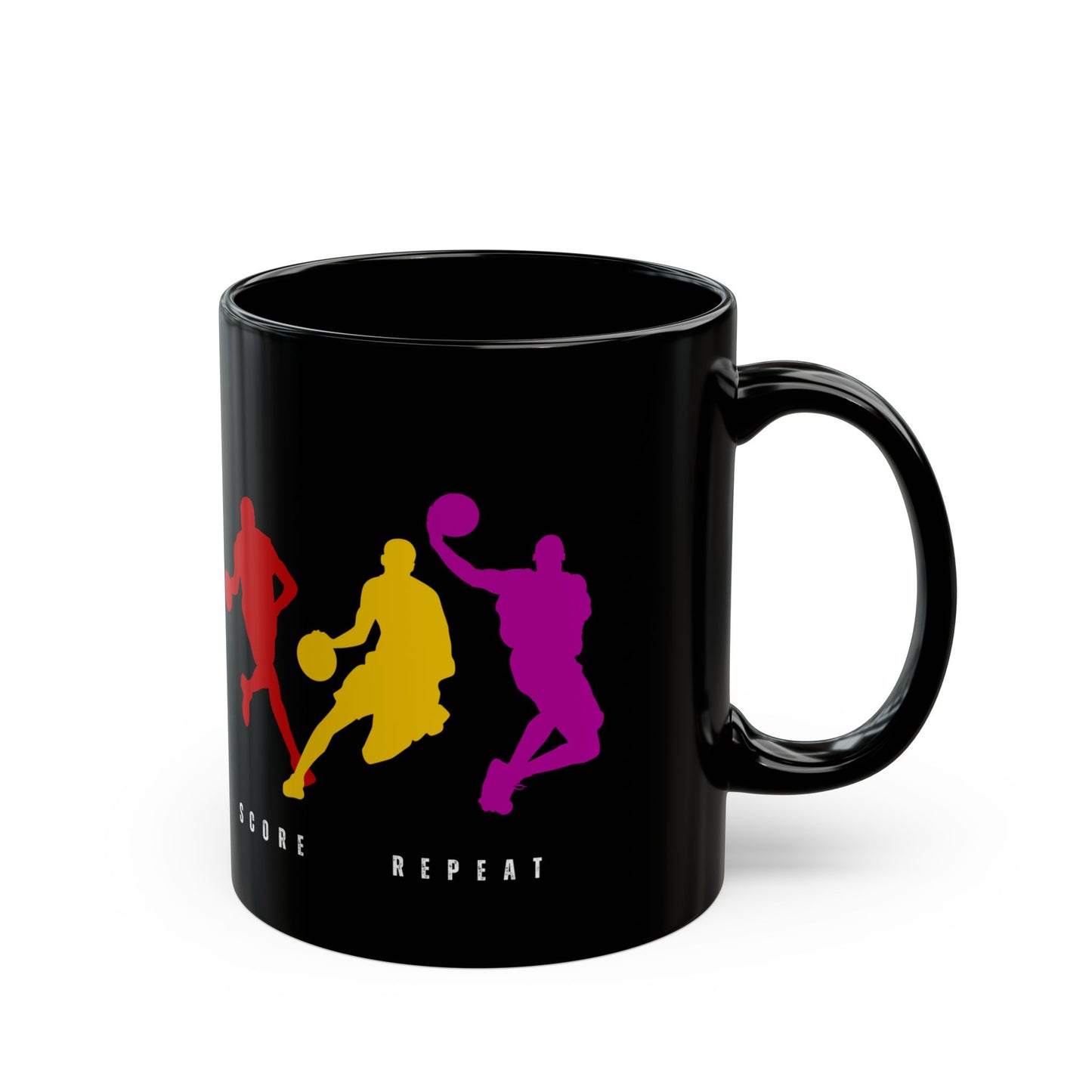 Dribble, Shoot, Score & Repeat, Basketball -  Black Mug (11oz, 15oz) - 10300