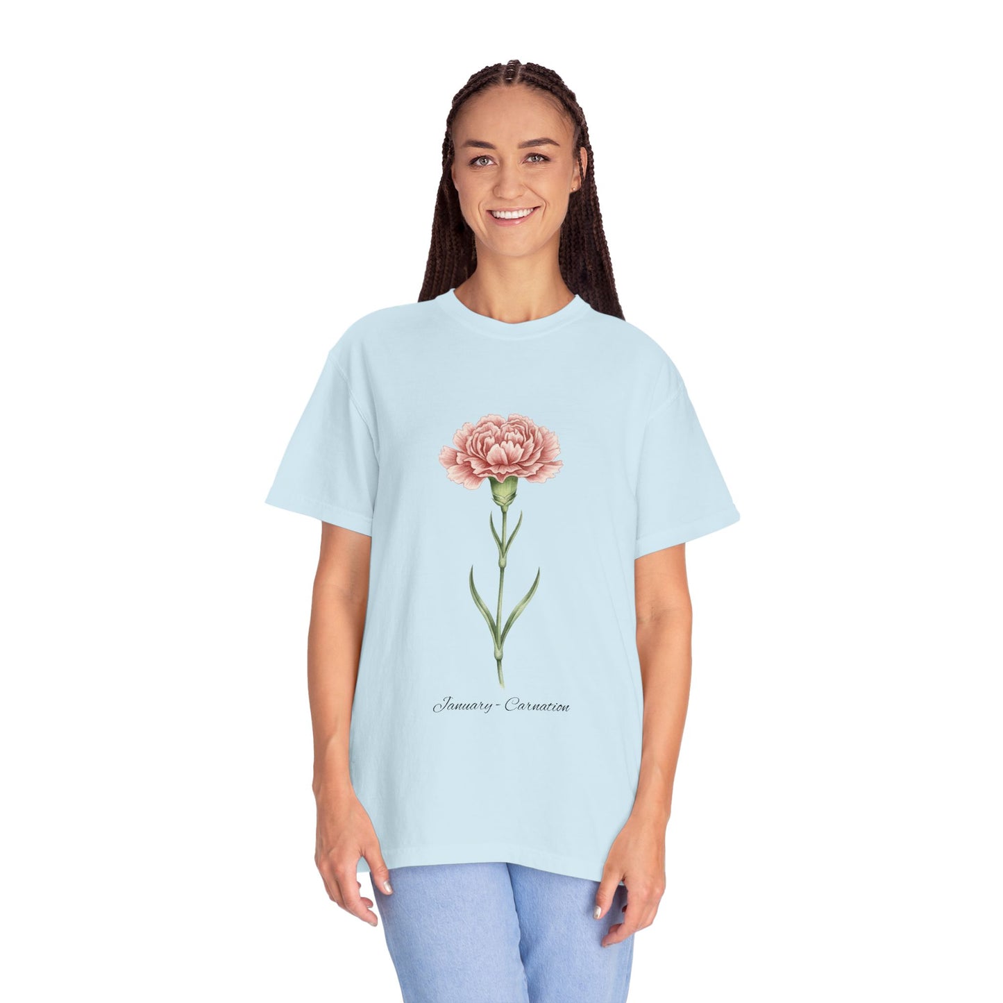 January Birth Flower Carnation T-Shirt – Heavyweight Garment-Dyed Tee - 14686