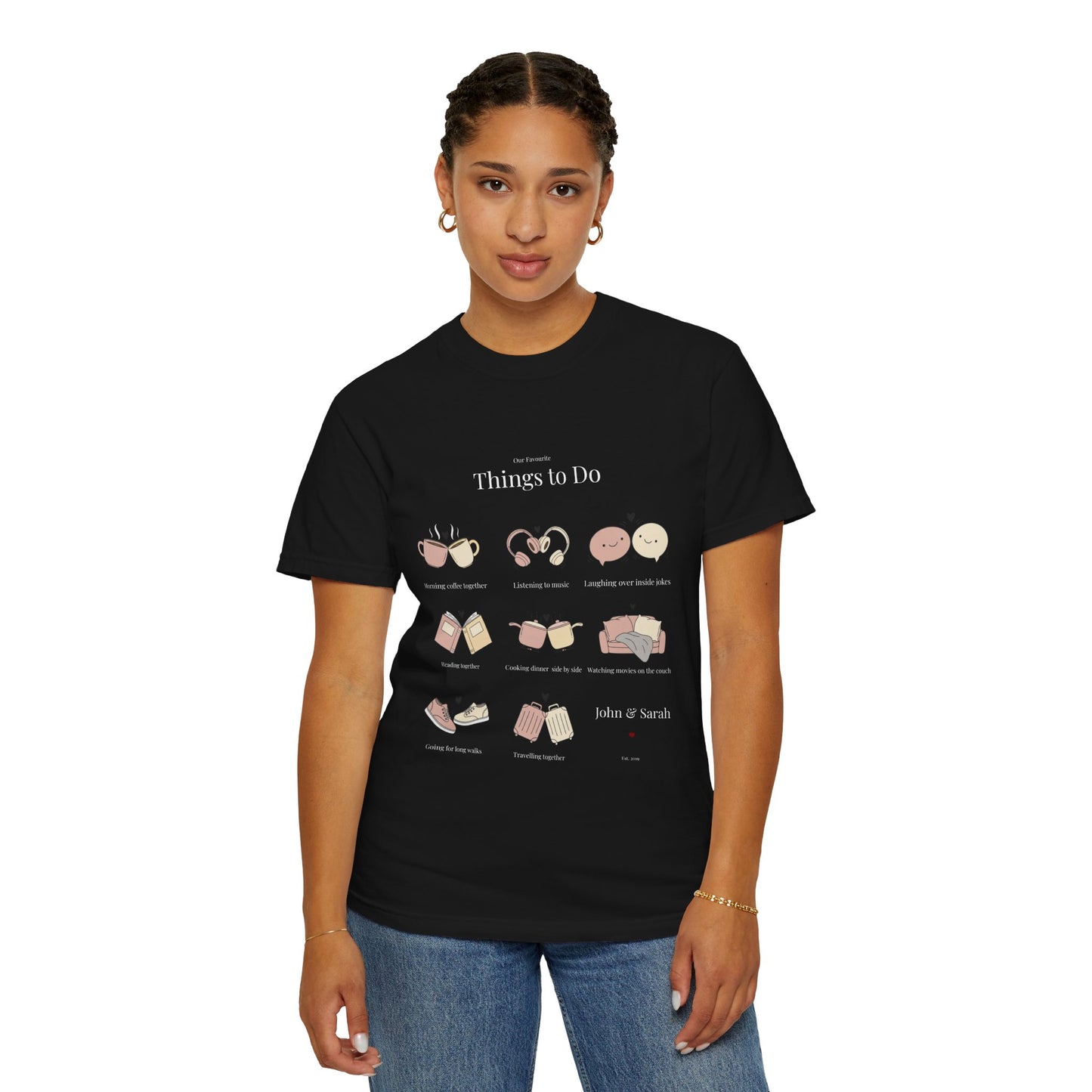 Our Favourite Things to Do Together – Personalised Valentine’s Illustration T-Shirt Gift - 14720