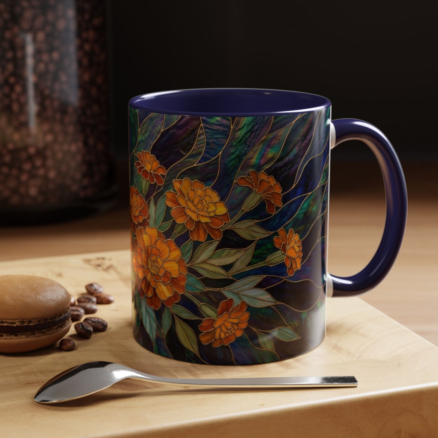 Marigold Floral Coffee Mug — Stained Glass Design  (11/15oz) - 14532