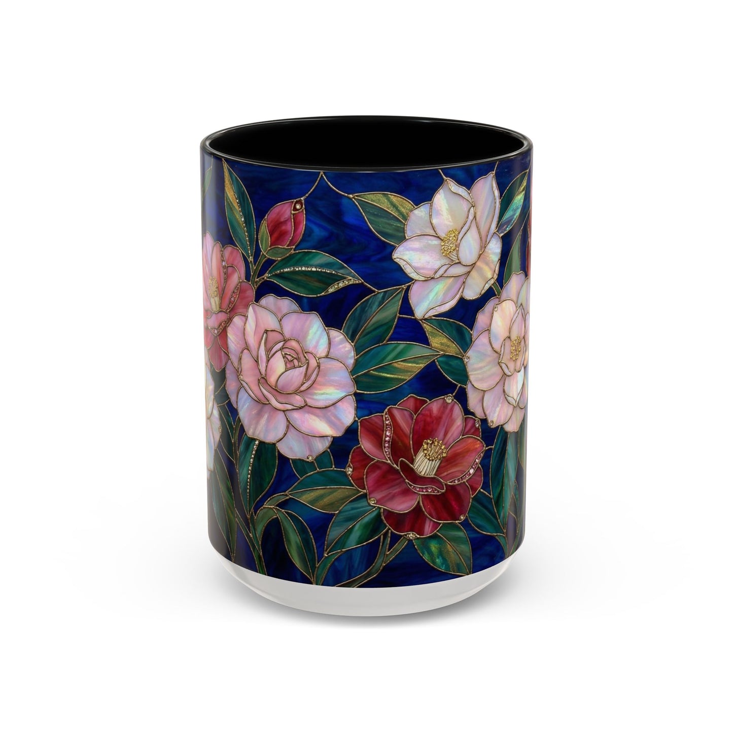 Camellia Floral Accent Coffee Mug — Stained Glass Design (11/15oz) - 14558