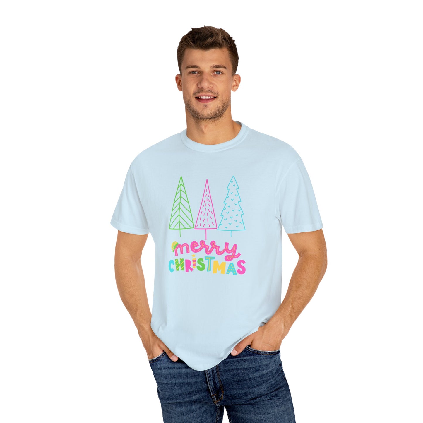 Trees, Merry Christmas - Unisex Garment-Dyed T-shirt - 10535