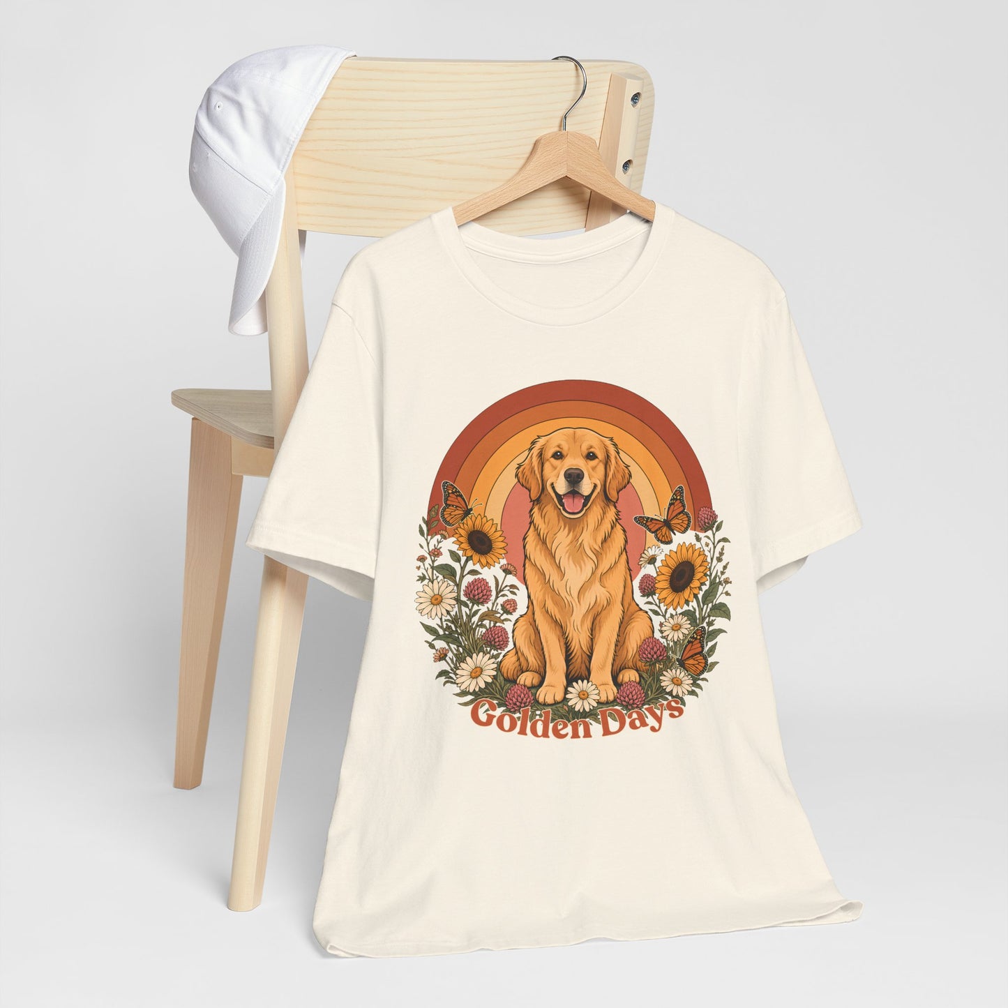 Golden Days Golden Retriever T-Shirt,  Retro Sunset Floral Dog Tee - 14969