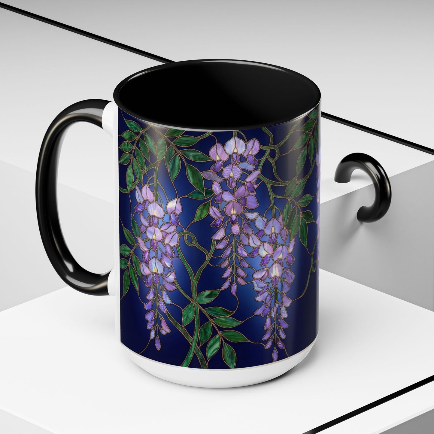 Wisteria Bloom Accent Coffee Mug — Stained Glass Design 11/15oz - 14589