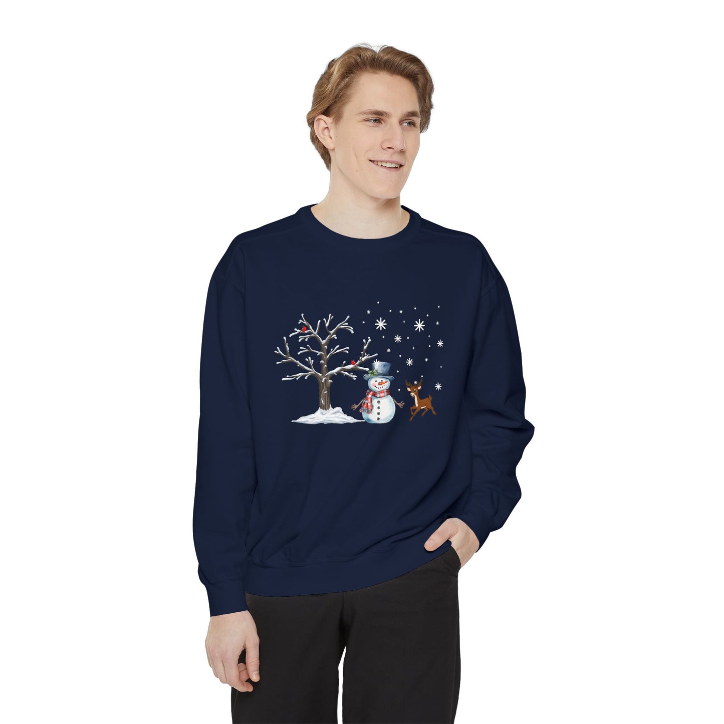 Snowman with Twinkle - Unisex Garment-Dyed Sweatshirt