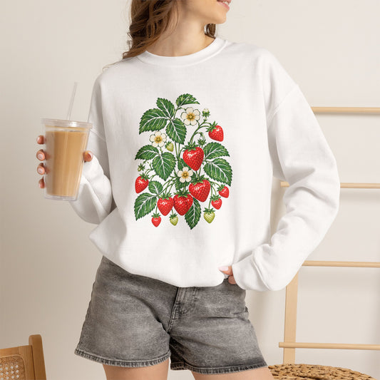 Vintage Strawberry Botanical Sweatshirt, Cottagecore Floral Crewneck - 14531