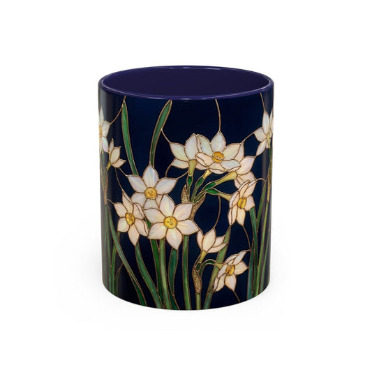 Narcissus Bloom Accent Coffee Mug — Stained Glass Design 11/15oz - 14597