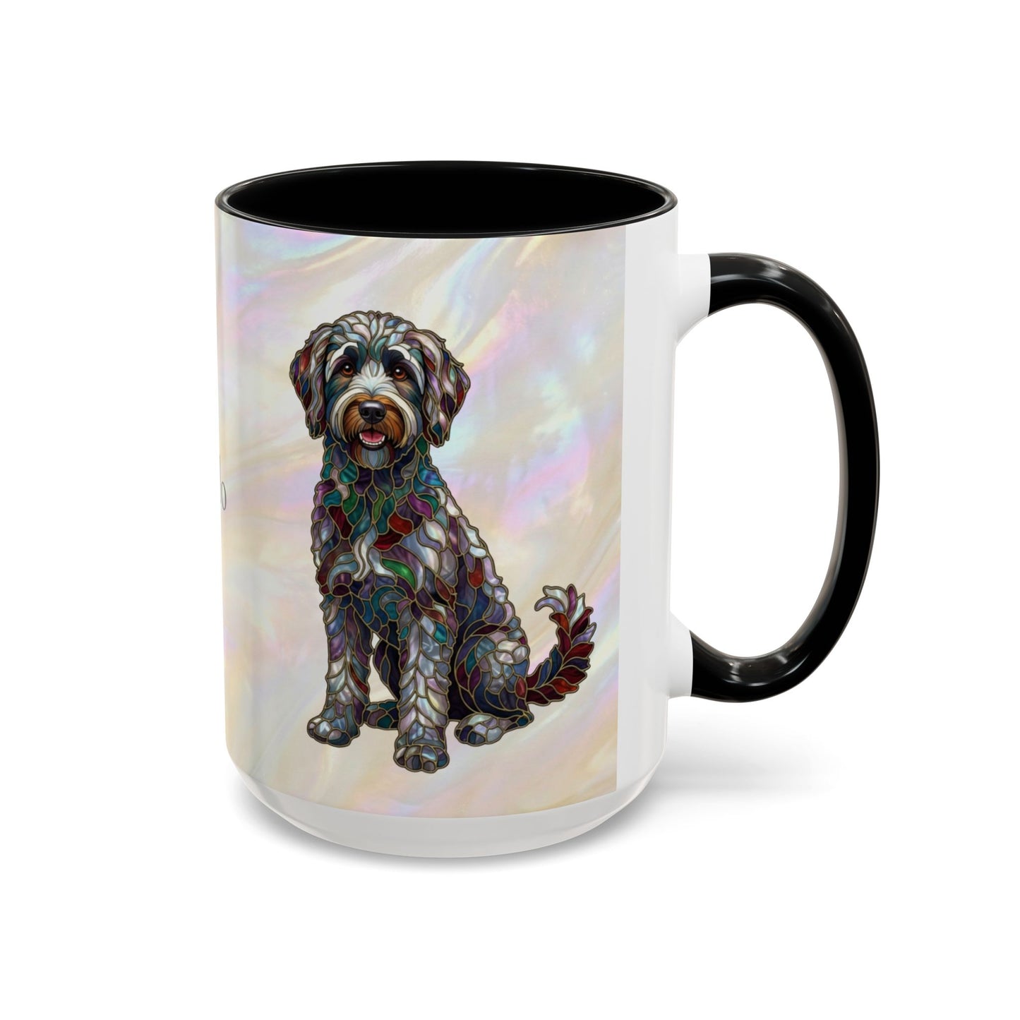Personalized Labradoodle Dog Mug — Custom Name Accent Coffee Mug (11/15 oz) with Stained Glass Art - 14526