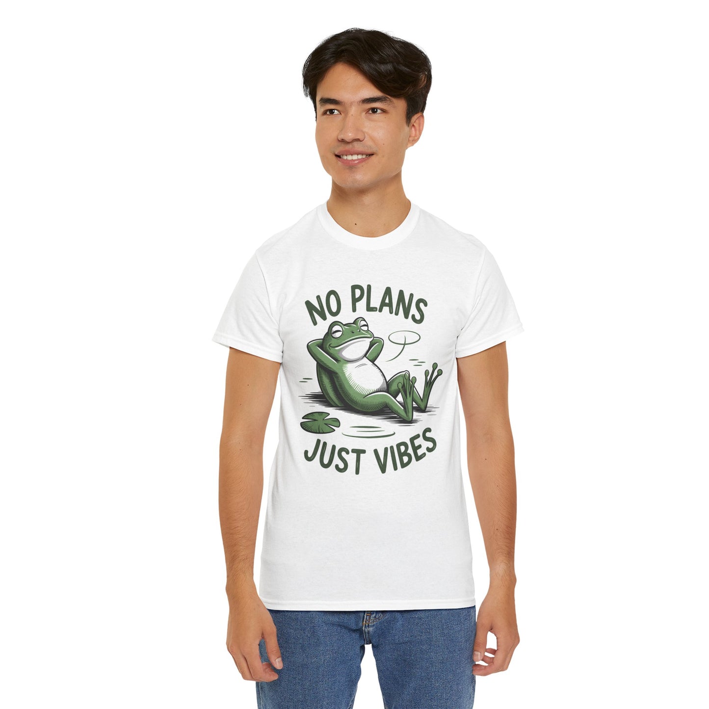 Funny Frog T-Shirt – “No Plans Just Vibes” Relaxed Graphic Tee - 14857