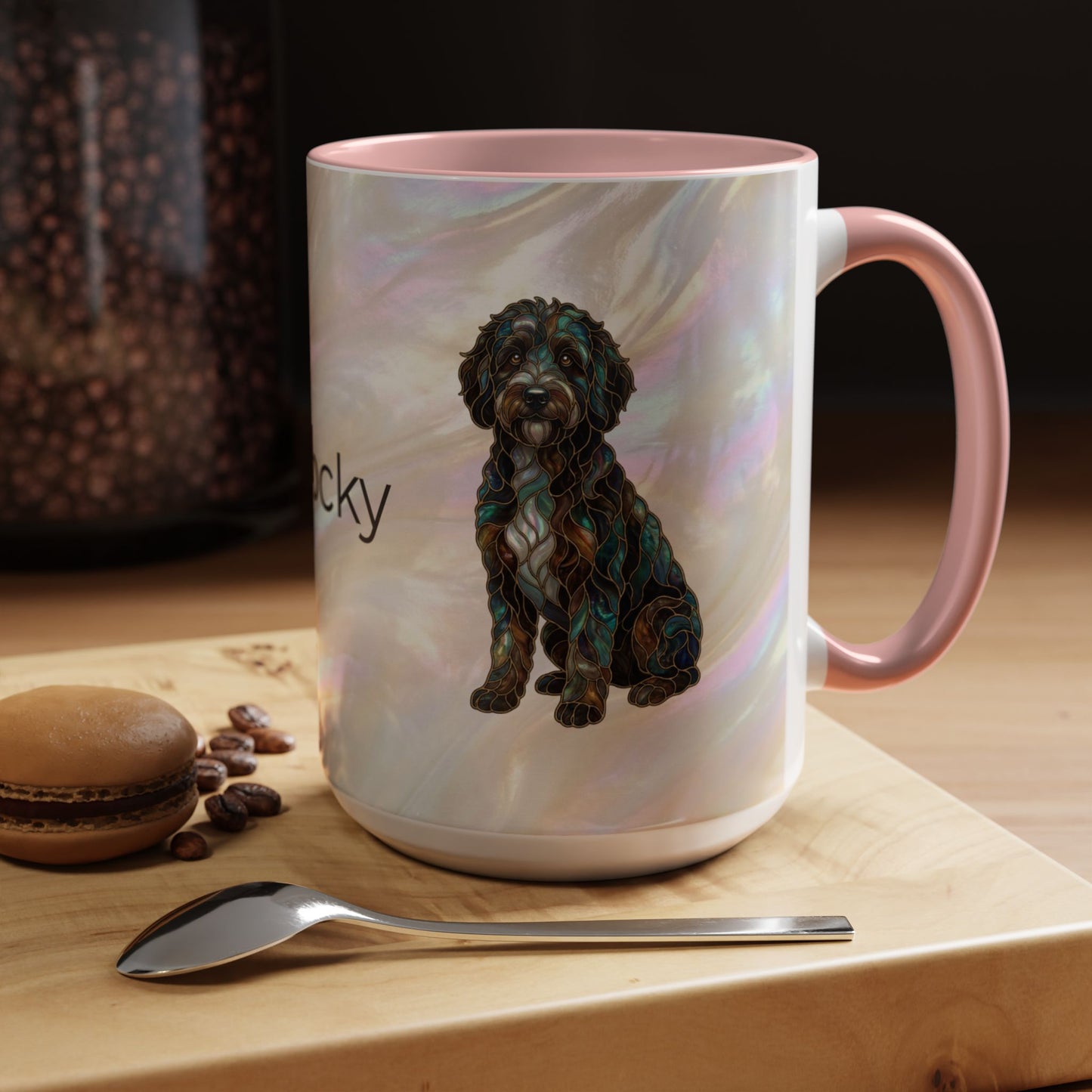 Portuguese Water Dog Accent Coffee Mug — Stained Glass Design (11/15oz) - 14655