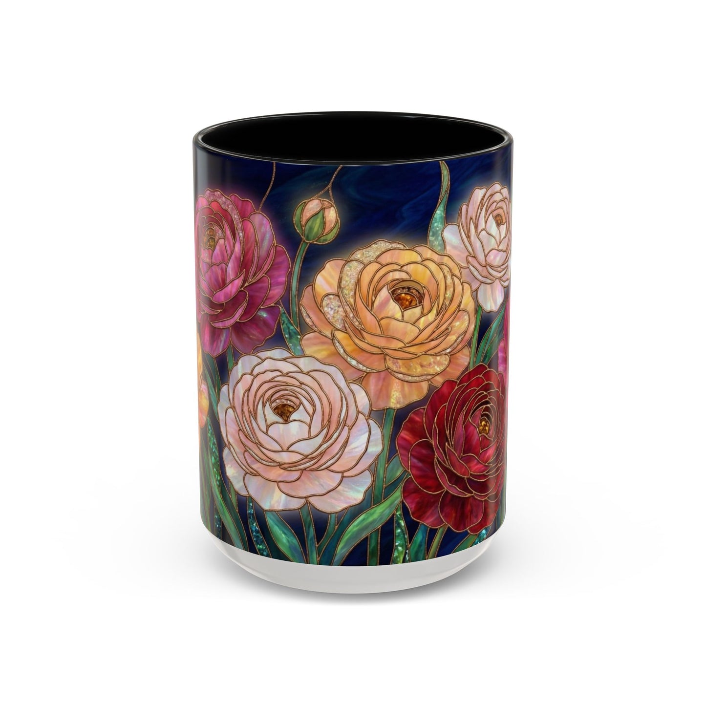 Ranunculus Floral Accent Coffee Mug — Stained Glass Design (11/15oz) - 14584