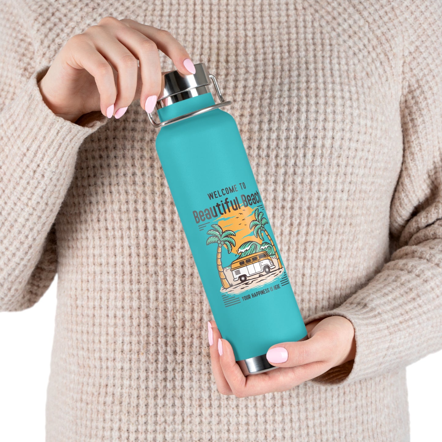 Welcome to Beautiful Beach - Copper Vacuum Insulated Bottle, 22oz - 10746