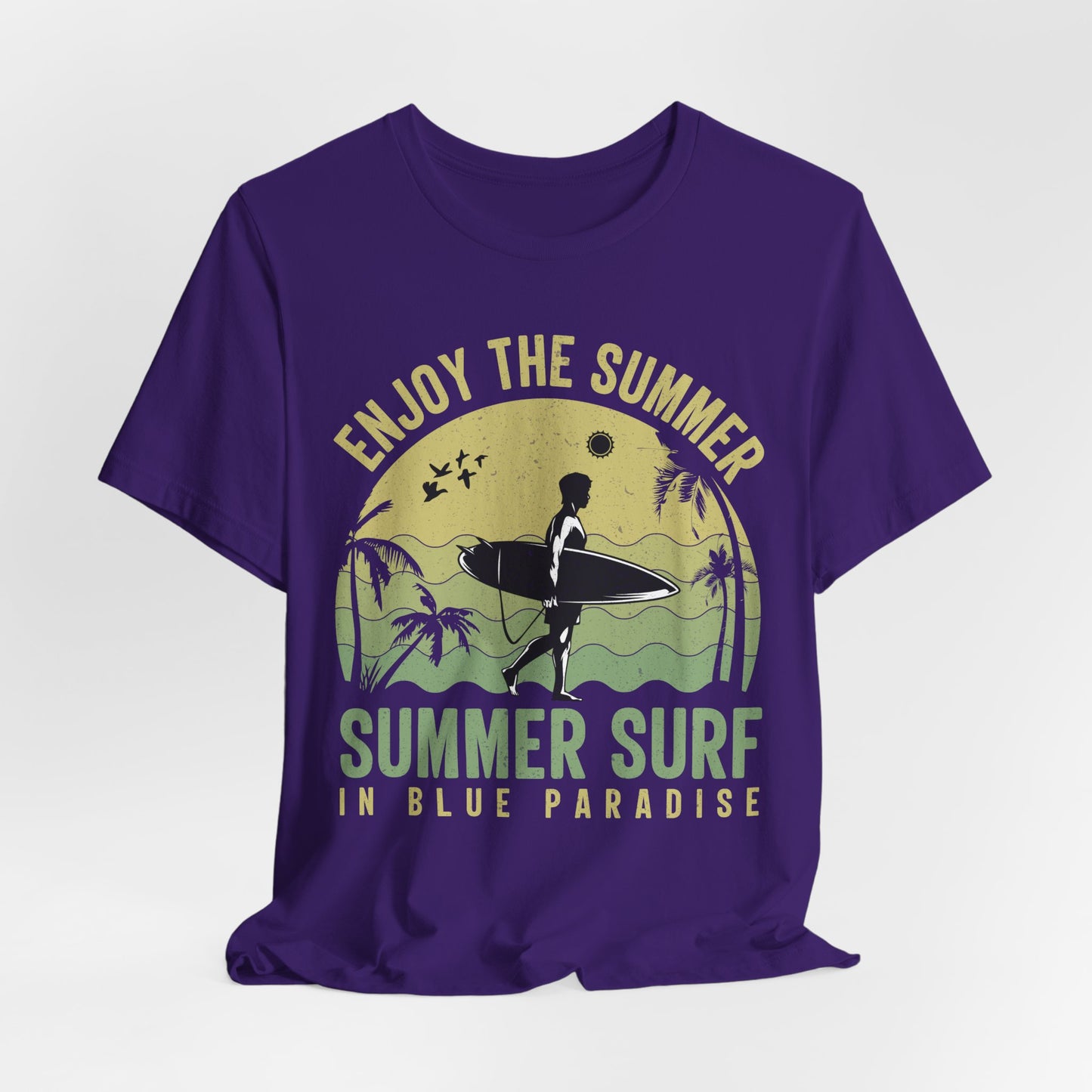 Enjoy The Summer, Summer Surf In Blue Paradise - Unisex Jersey Short Sleeve Tee - 13246