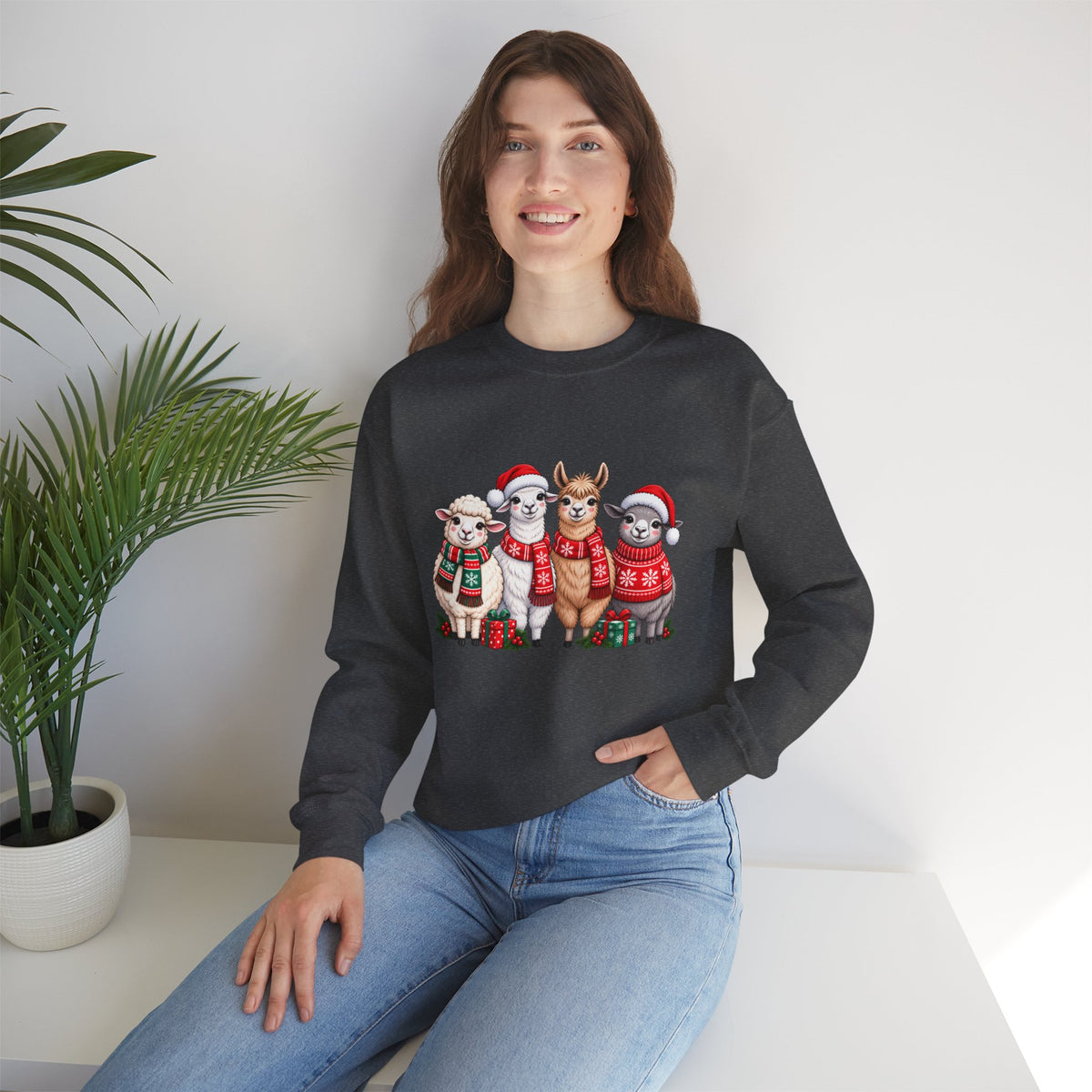 Festive Christmas Animal Friends Sweatshirt, Cute Sheep & Alpaca Holiday Crewneck - 14553