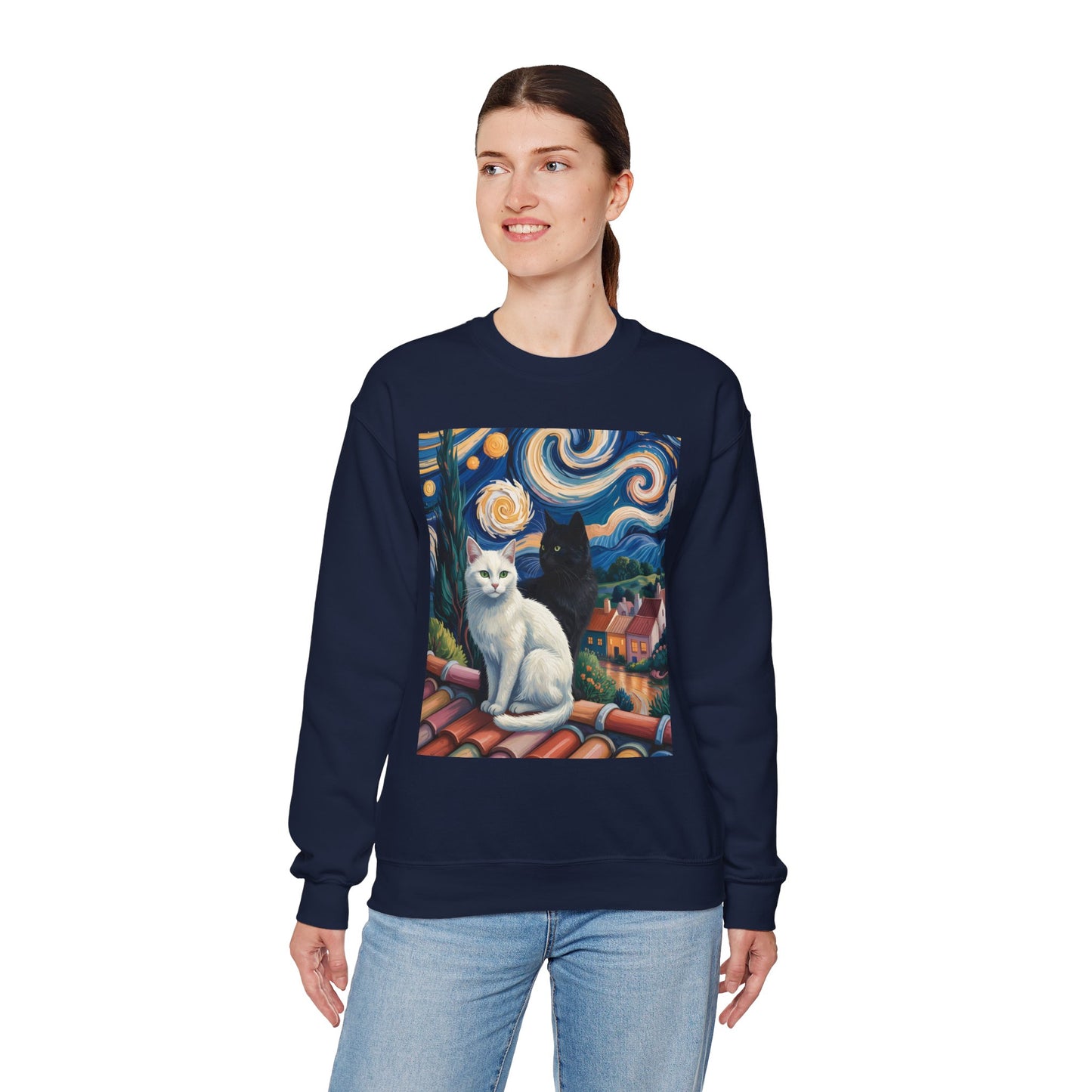 Van Gogh Style Cat Art Sweatshirt - Cozy Unisex Crewneck, Valentines Day Gift for Cat Lovers - 14761
