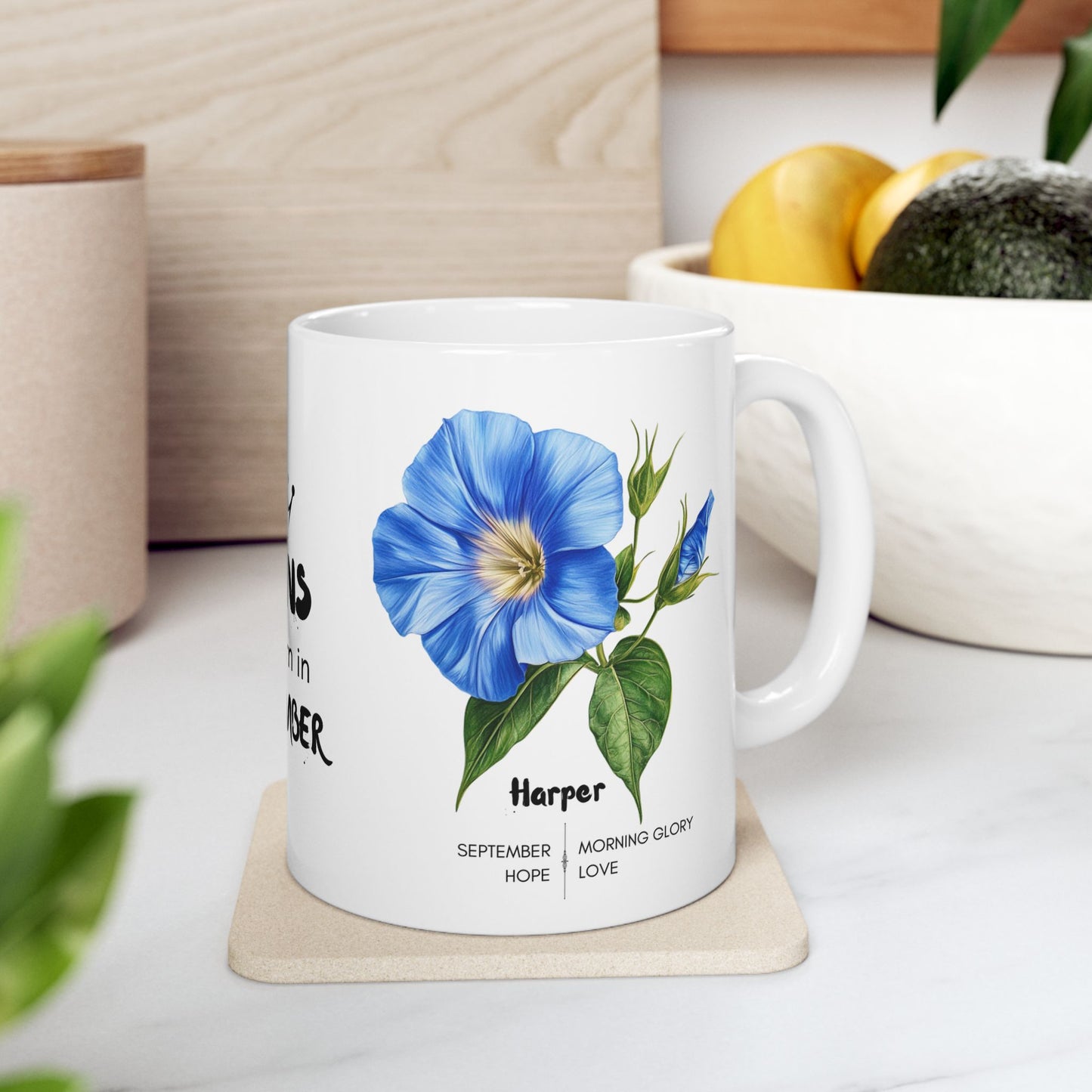 Happy Birthday: Queens Are Born In September, Morning Glory Flower, Customizable - Ceramic Mug, (11oz, 15oz) - 11510