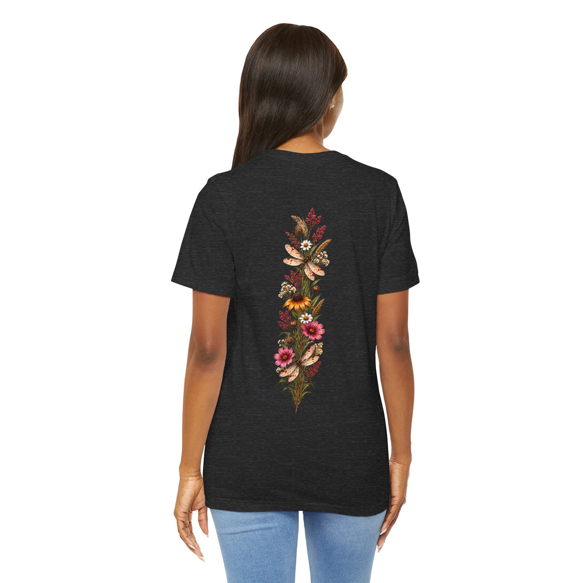 Vintage Wildflower & Dragonfly T-Shirt, Botanical Front & Back Tee - 14549