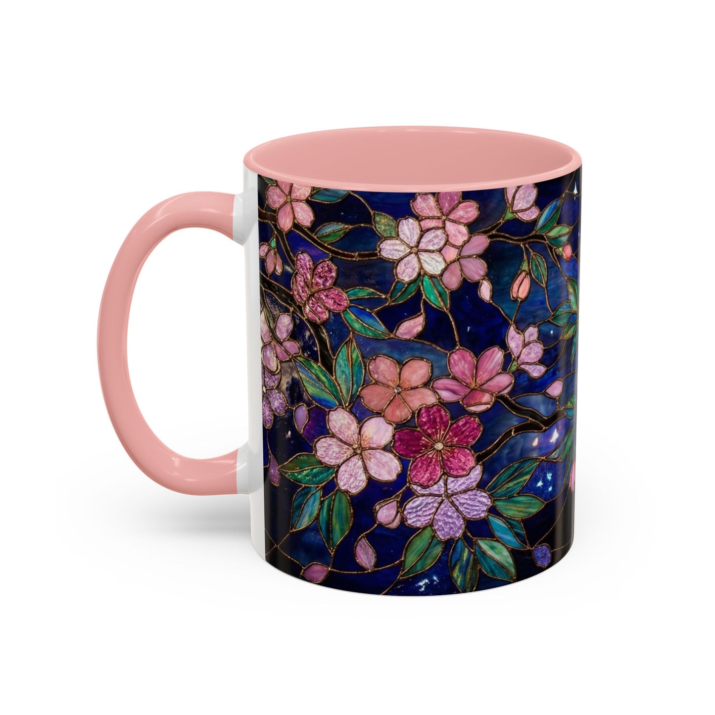 Cherry Blossom Lantern Coffee Mug — Floral Night Sky, Stained Glass Design (11/15 oz) - 14533