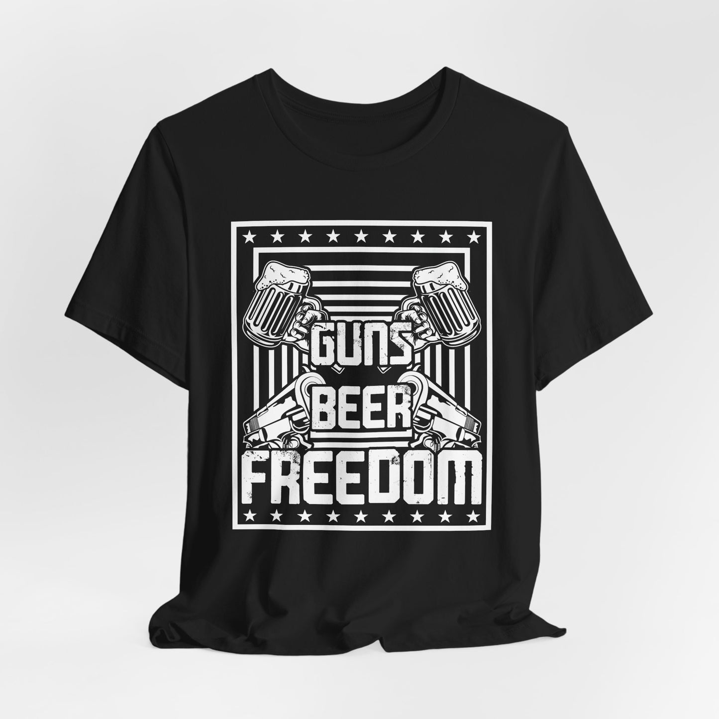 4th of July, Guns Beer Freedom Unisex Tee, Casual Shirt, Patriotic Apparel, Gift for Him, Party Tee, Everyday Wear - 13598
