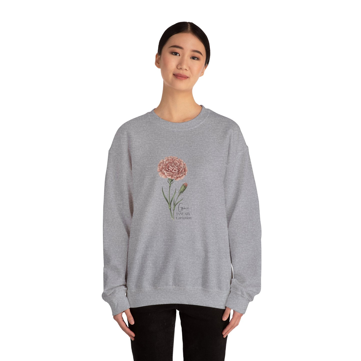 January Carnation Crewneck Sweatshirt — Customizable - 14673