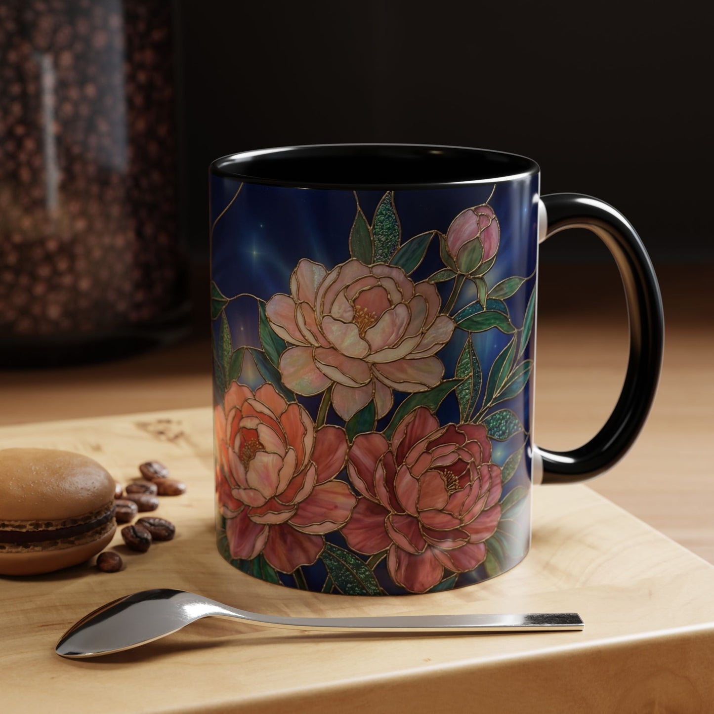 Peony Floral Coffee Mug — Stained Glass Design (11/15oz) -14580
