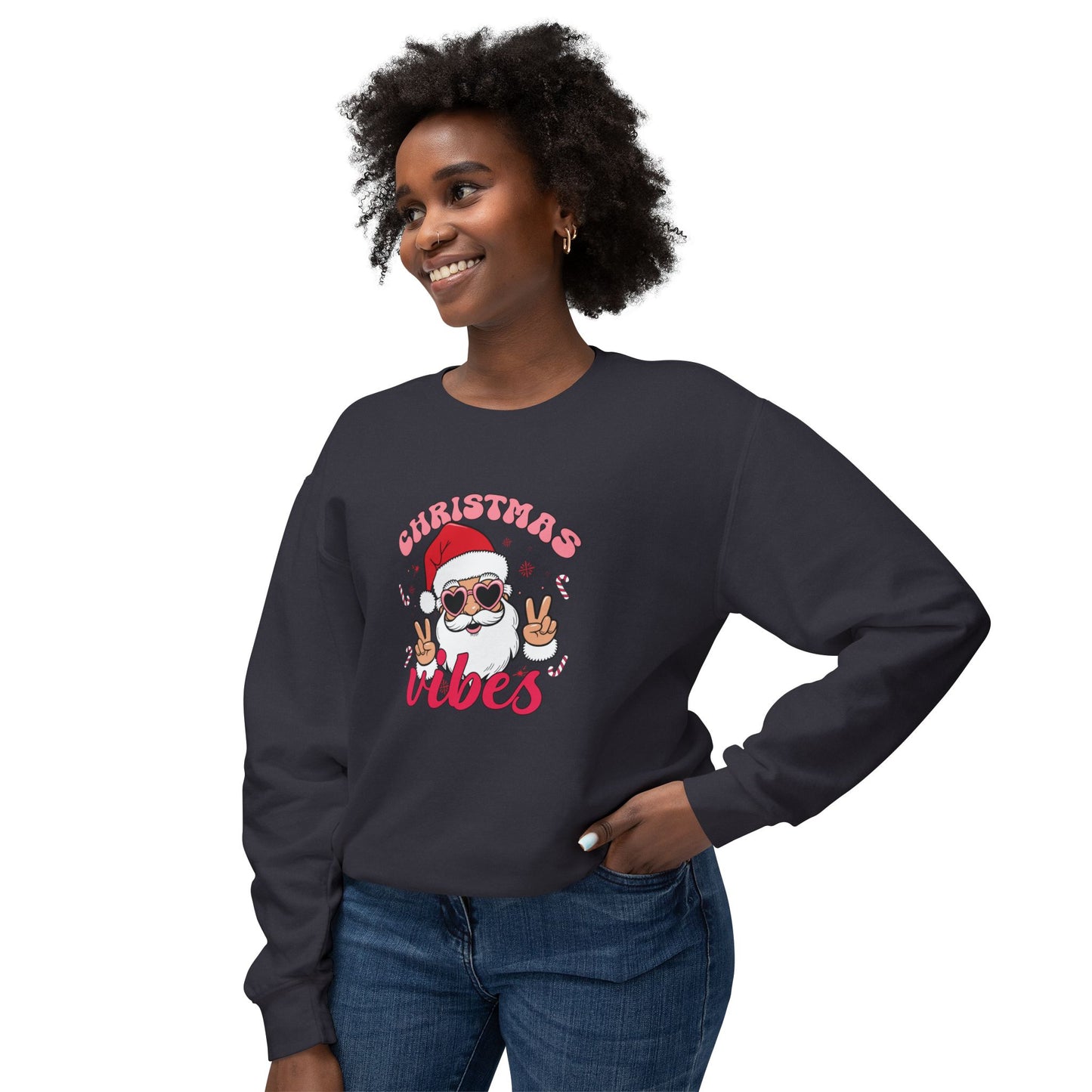 Santa, Christmas Vibes - Unisex Lightweight Crewneck Sweatshirt