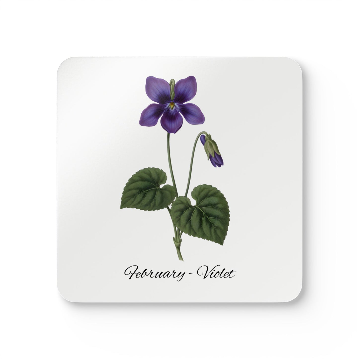 February Birth Flower Violet Cork Coaster Set – Personalized Name Gift - 14696