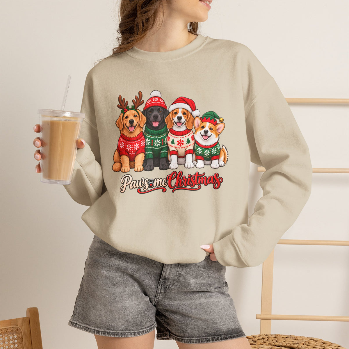 Pawsome Christmas Sweatshirt,  Cute Festive Dogs Crewneck - 14558