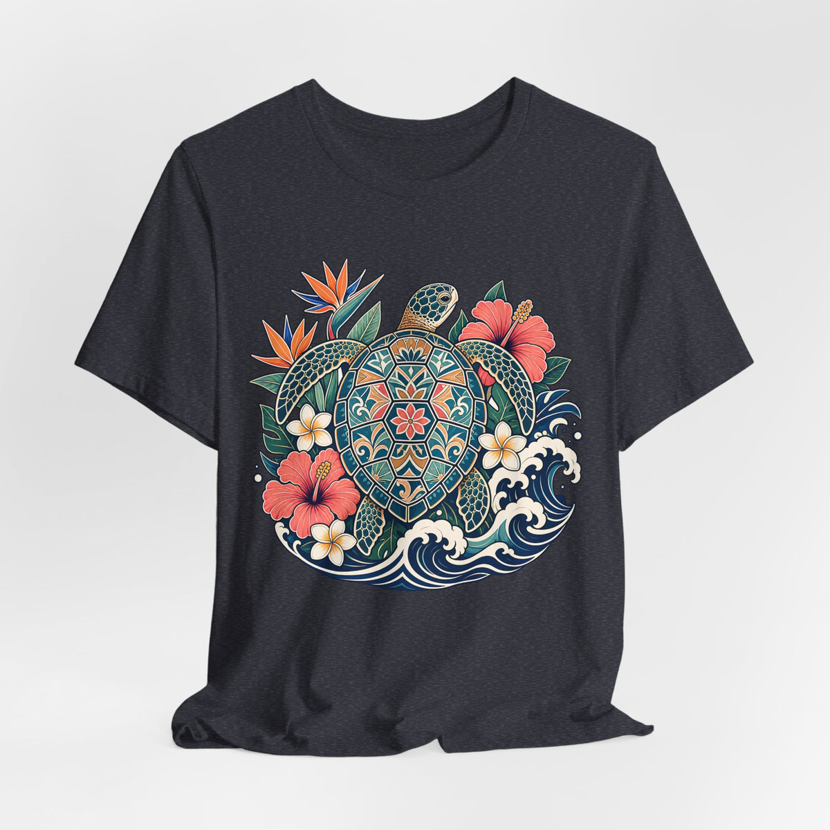 Sea Turtle Floral T-Shirt, Hawaiian Turtle Graphic Tee - 14973