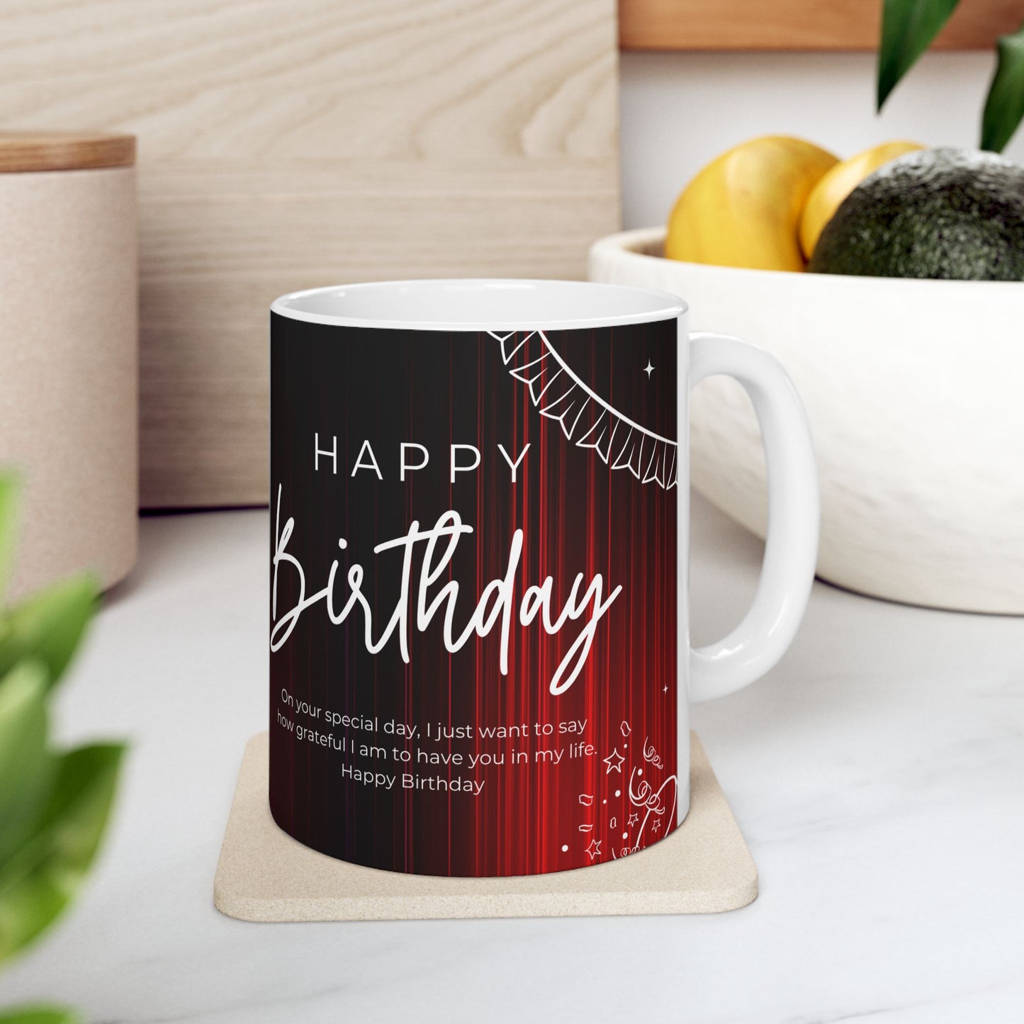 Happy Birthday Ceramic Mug with Custom Photo Frame, Personalized Gift Cup, Birthday Celebration Drinkware - 13994