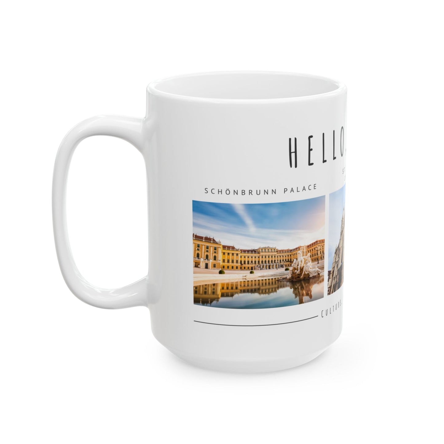 Hello Vienna! Scenic Ceramic Mug - 11oz & 15oz, Perfect for Travelers & Coffee Lovers - 12166