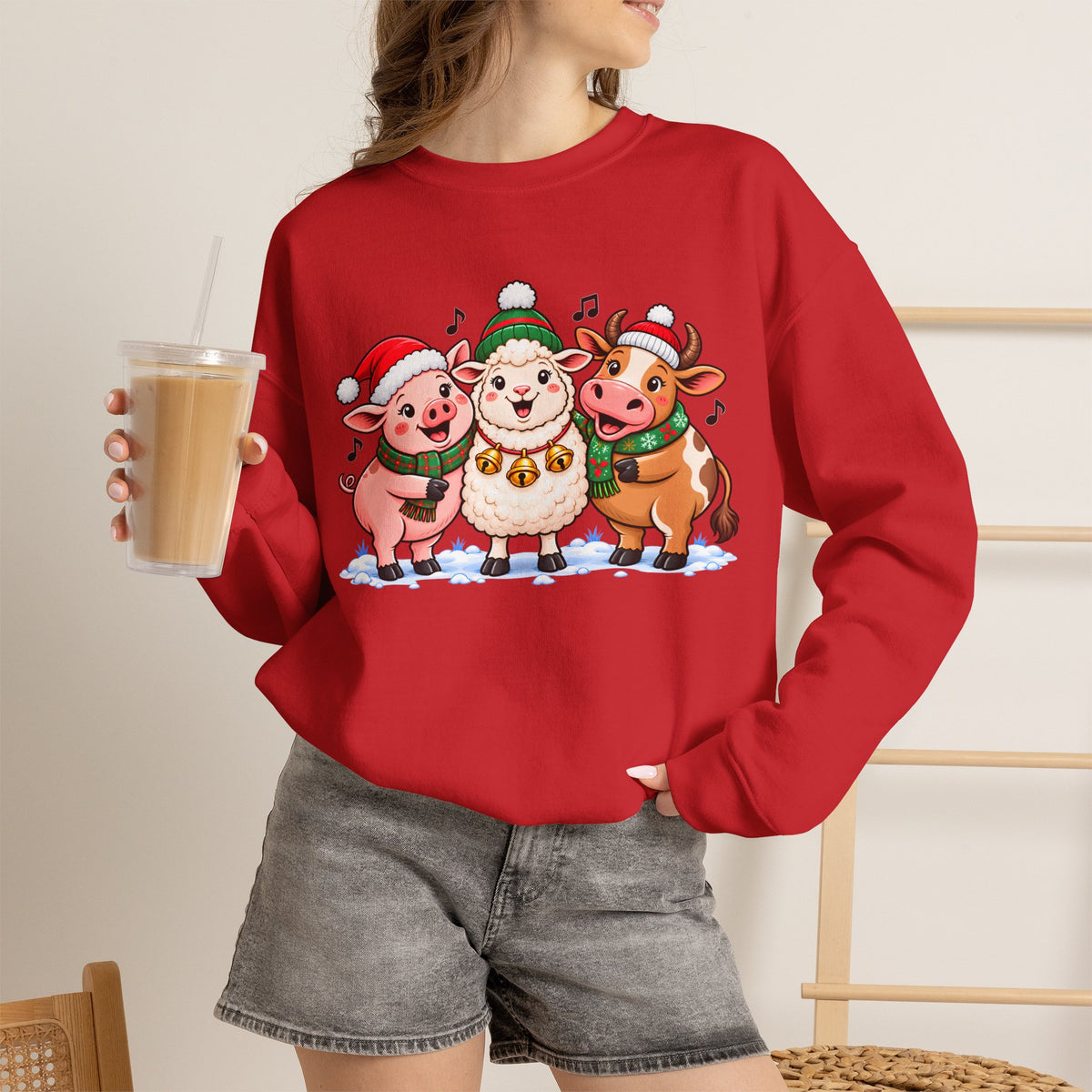 Christmas Farm Animal Friends Sweatshirt, Cute Holiday Crewneck - 14560