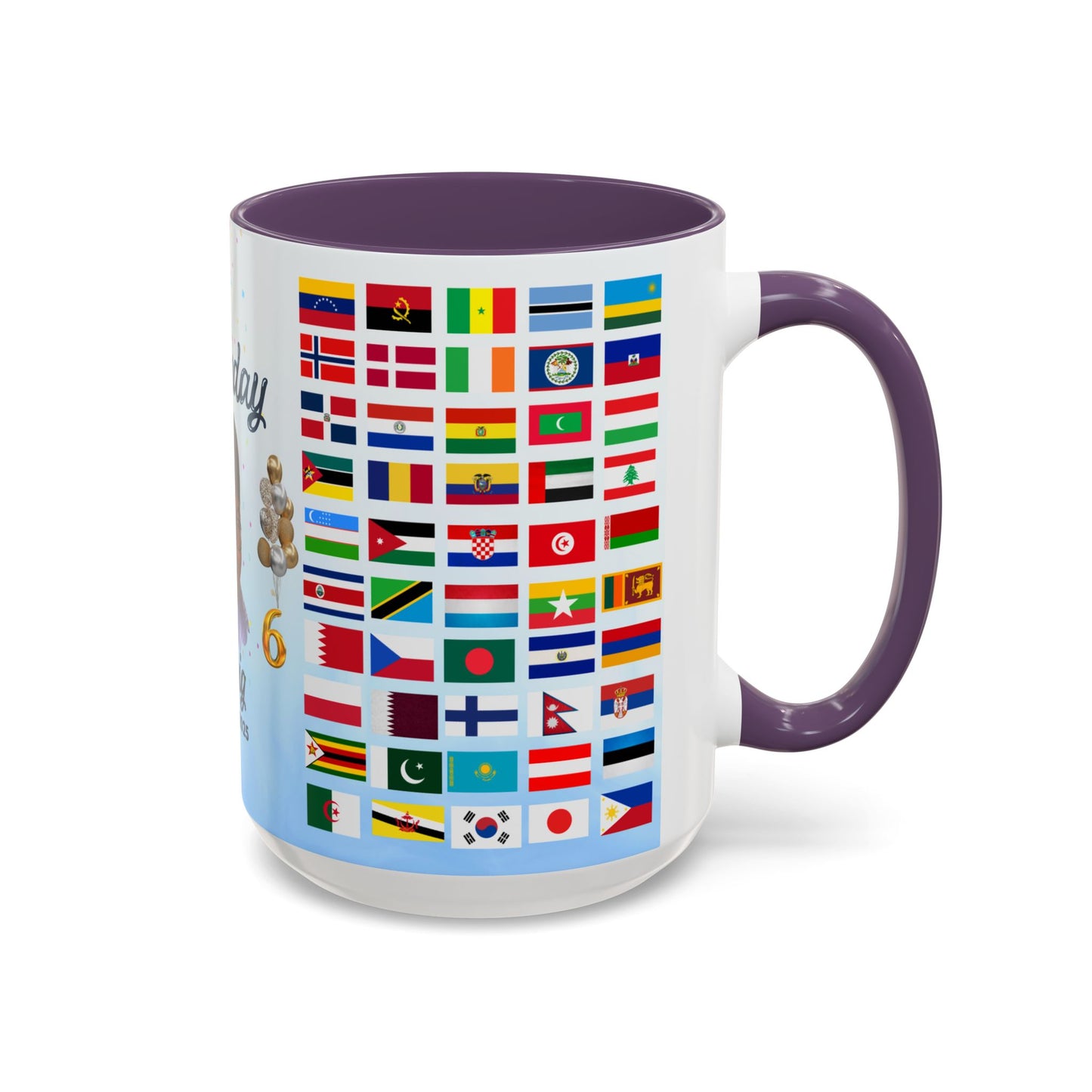 Kids, Happy Birthday, World Flag Fan, Details Customizable - Accent Coffee Mug (11, 15oz) - 11232