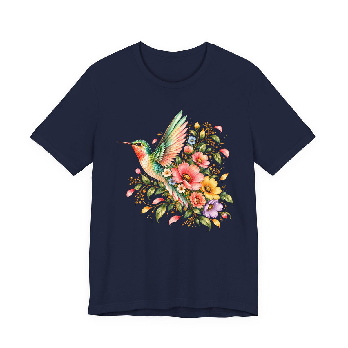 Colorful Hummingbird Floral T-Shirt, Nature Lover Tee - 14516