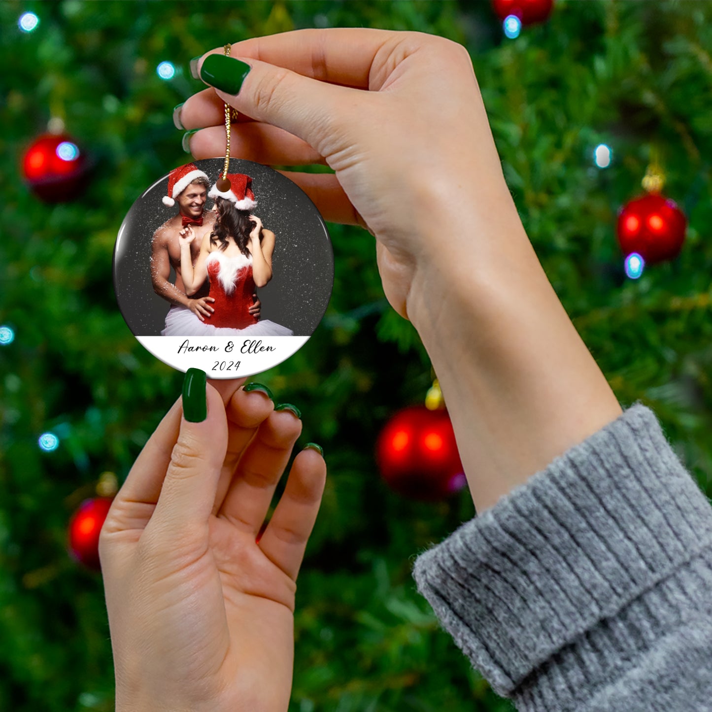 Christmas, Couple's Photo, Customizable- Ceramic Ornament, 4 Shapes - 10034