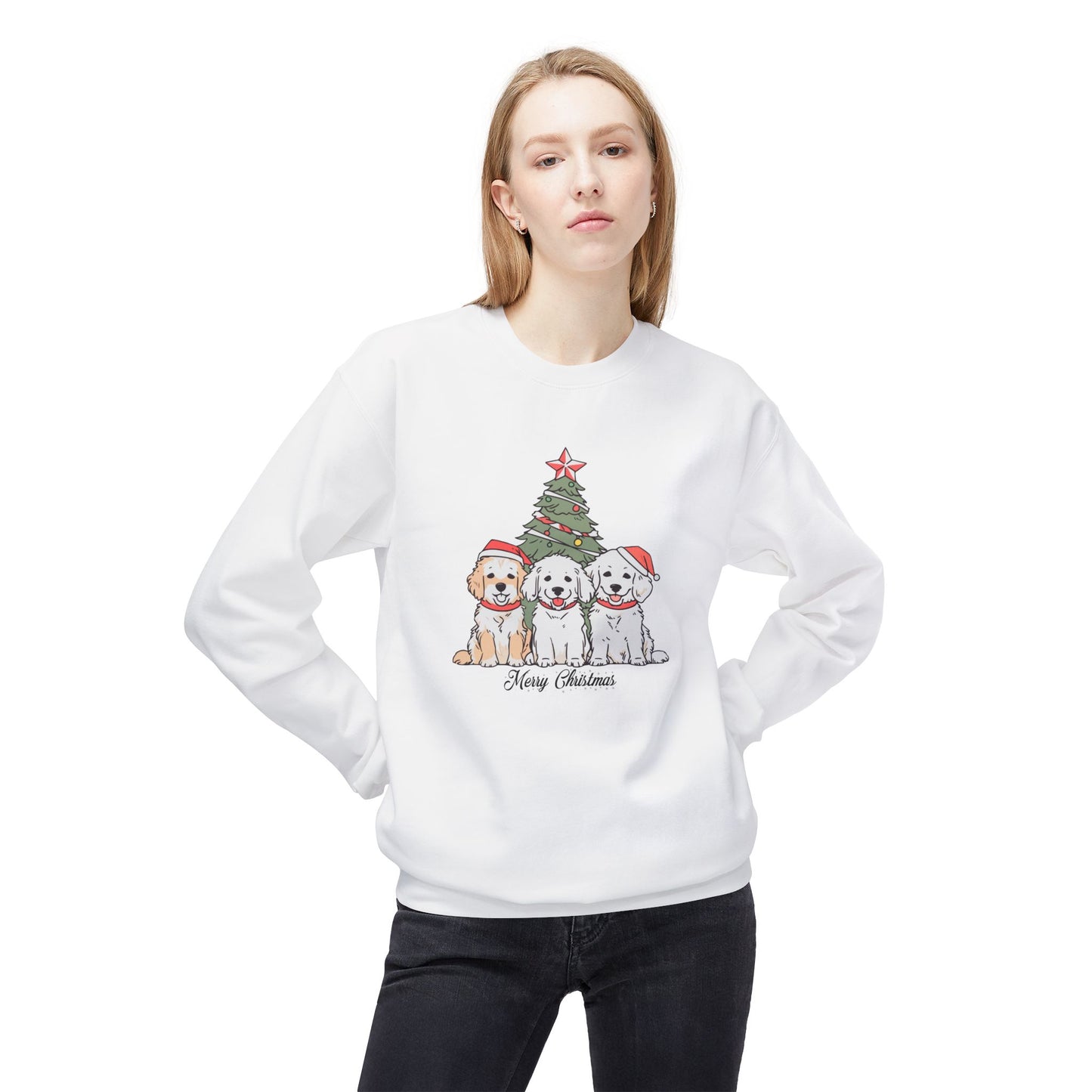 Merry Christmas, Puppies - Unisex Midweight Softstyle Fleece Crewneck Sweatshirt - 10264